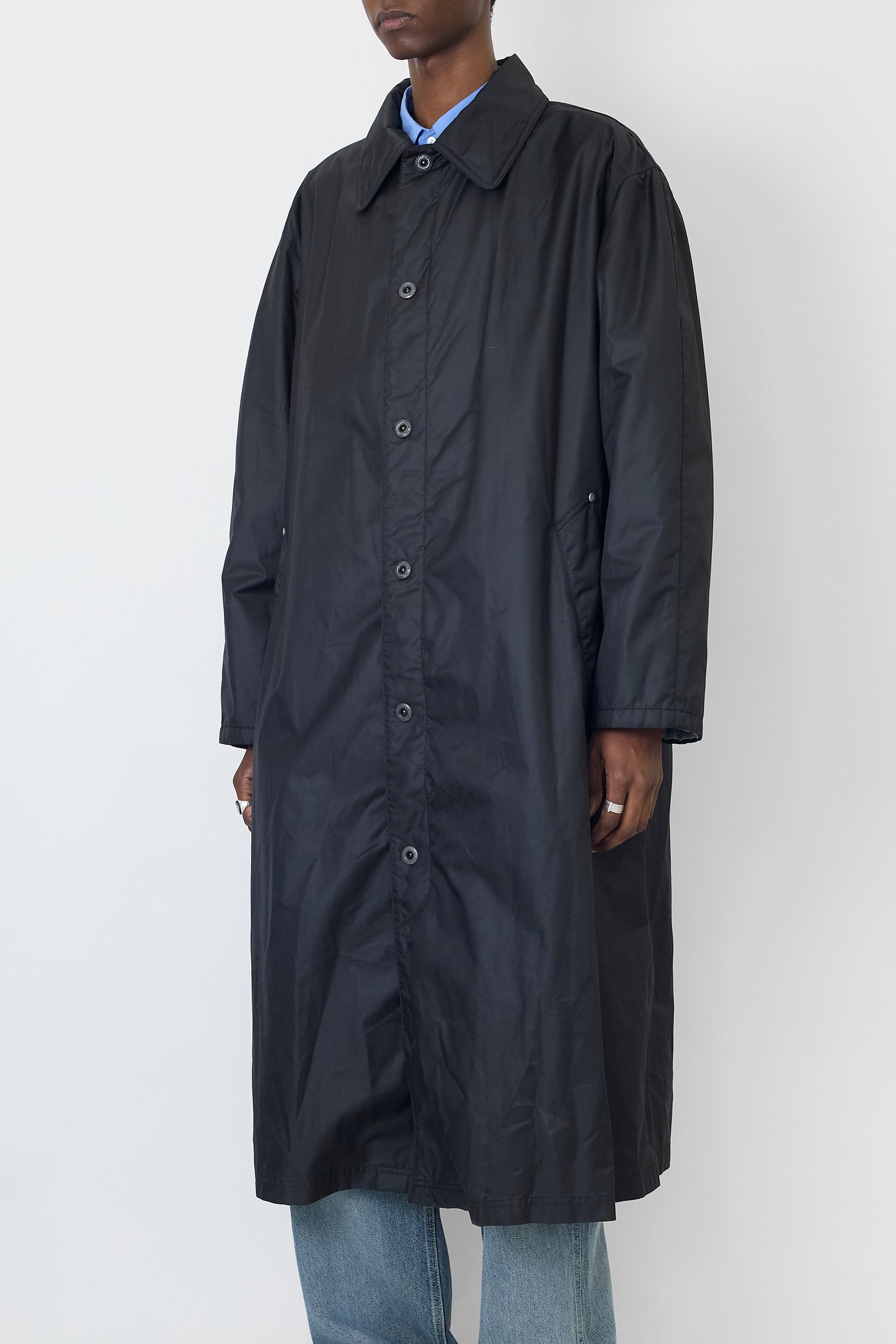 ARMANI JEANS BLACK NYLON LONG COAT MADE IN ITALY