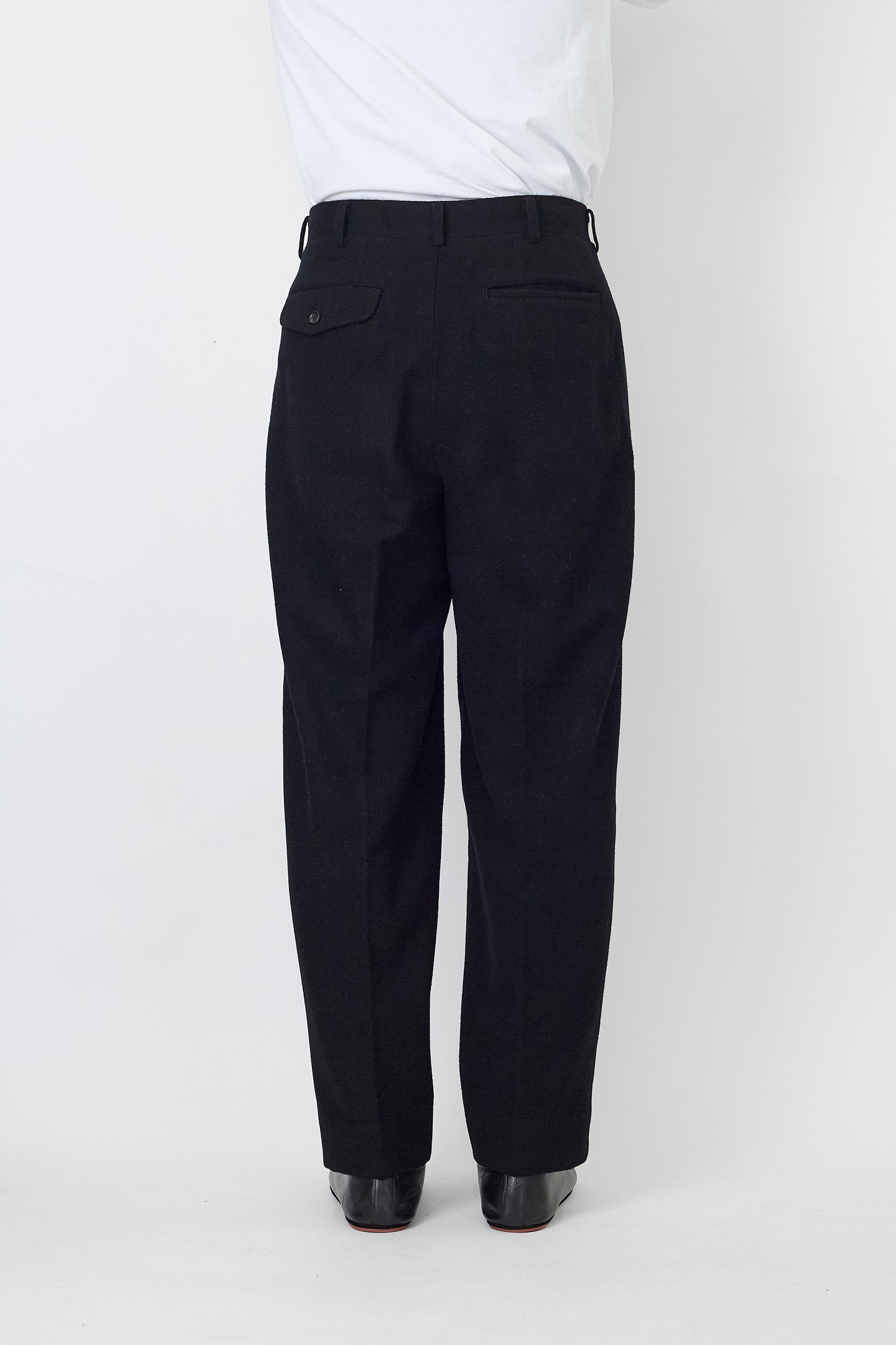 COMME DES GARCONS HOMME BLACK WOOL MELTON WIDE PANTS