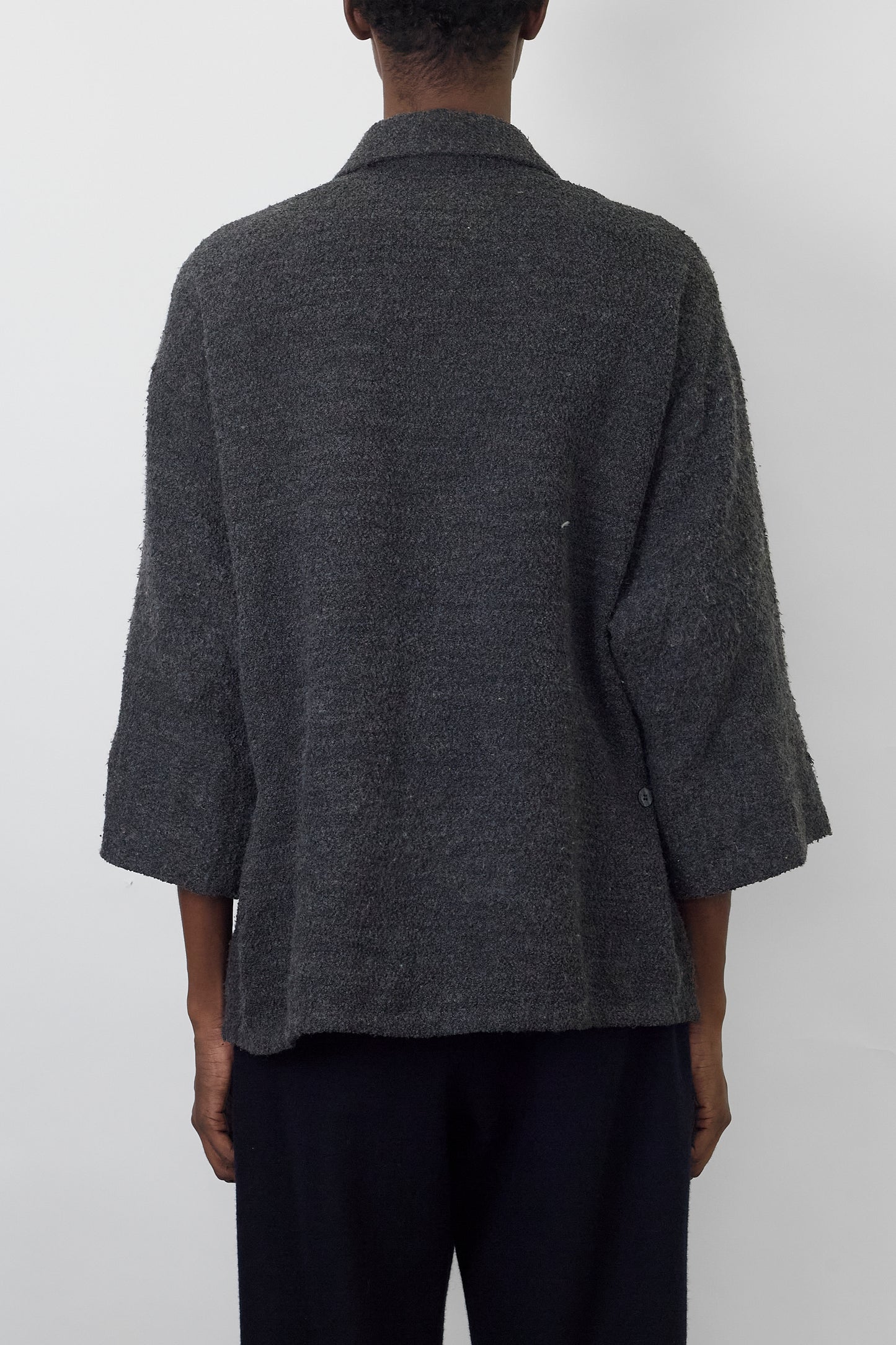 VINTAGE DESIGNED GRAY WOOL KNIT JACKET MADE IN FRANCE