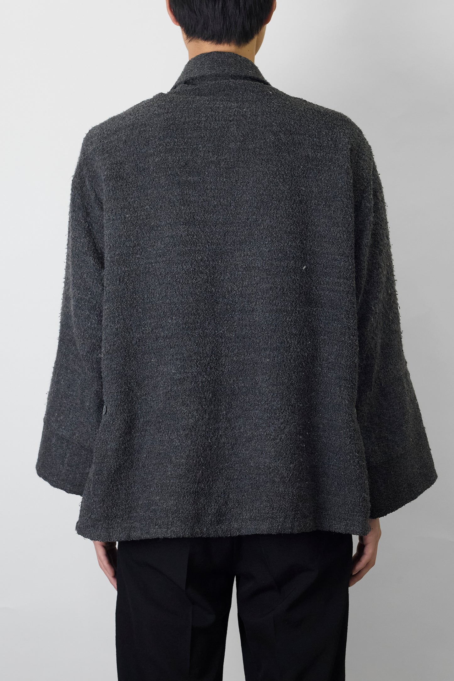 VINTAGE DESIGNED GRAY WOOL KNIT JACKET MADE IN FRANCE