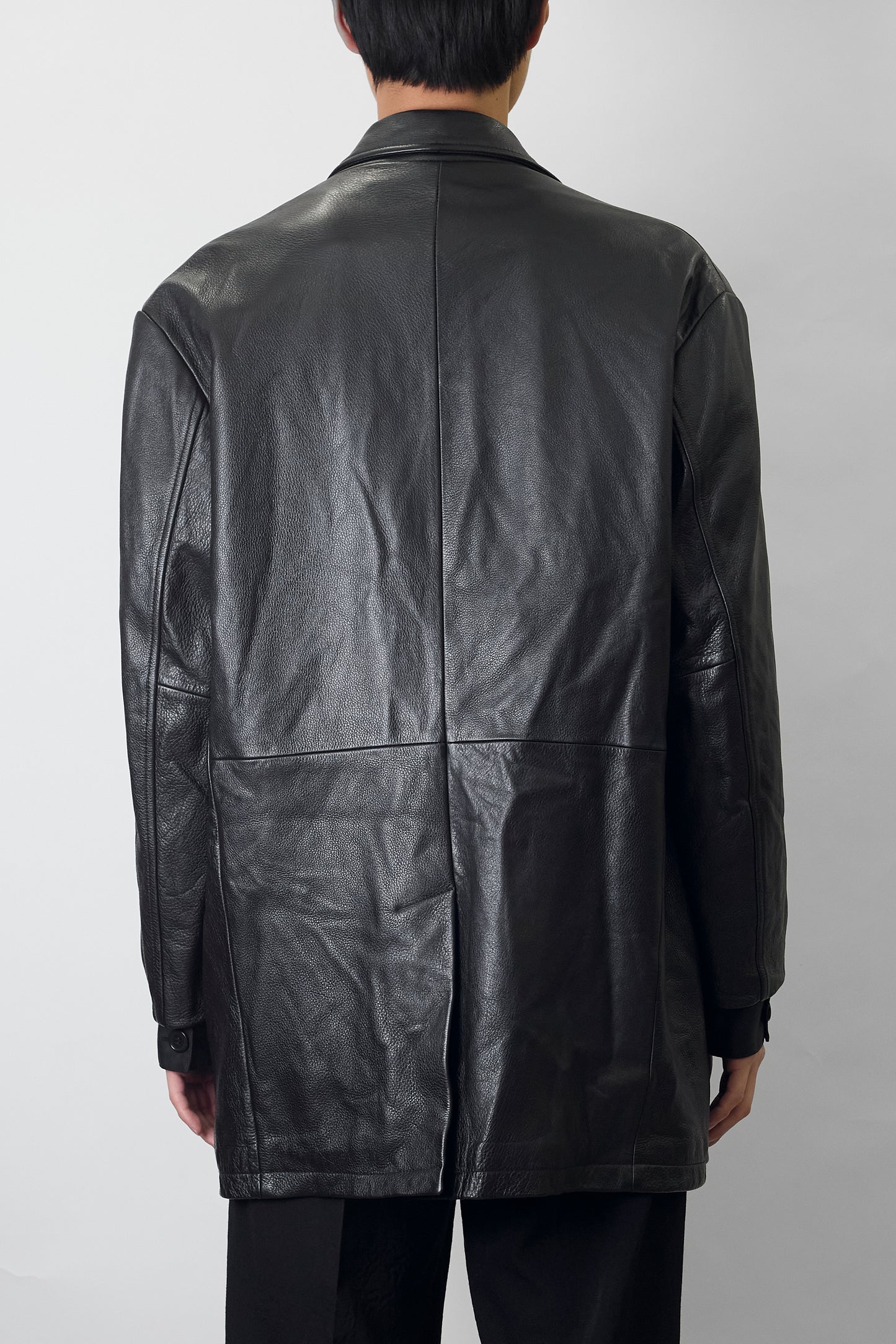 DKNY BLACK LEATHER CAR COAT