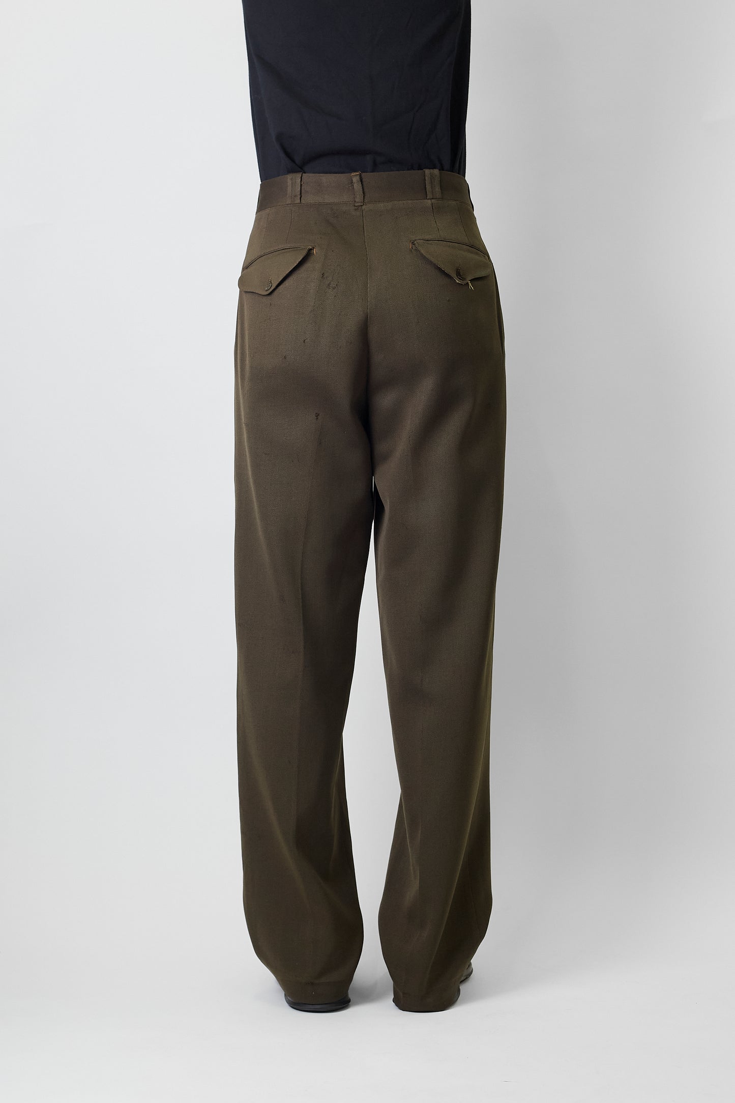 VINTAGE KHAKI WOOL GABARDINE WIDE PANTS