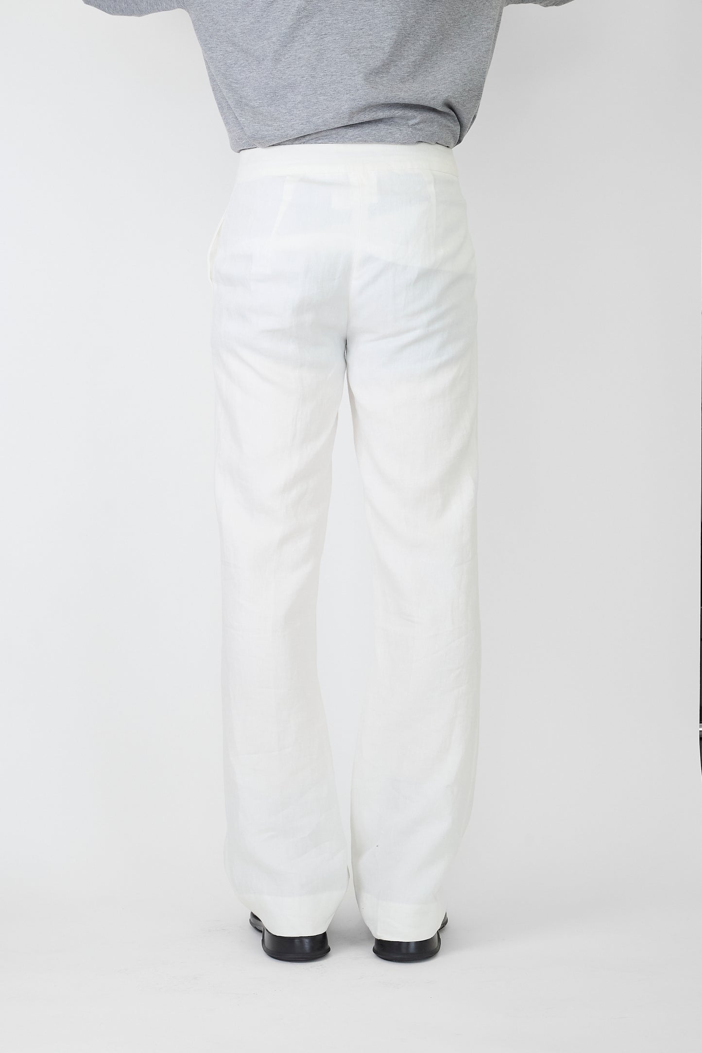 MAX MARA WHITE LINEN WIDE PANTS MADE IN ITALY