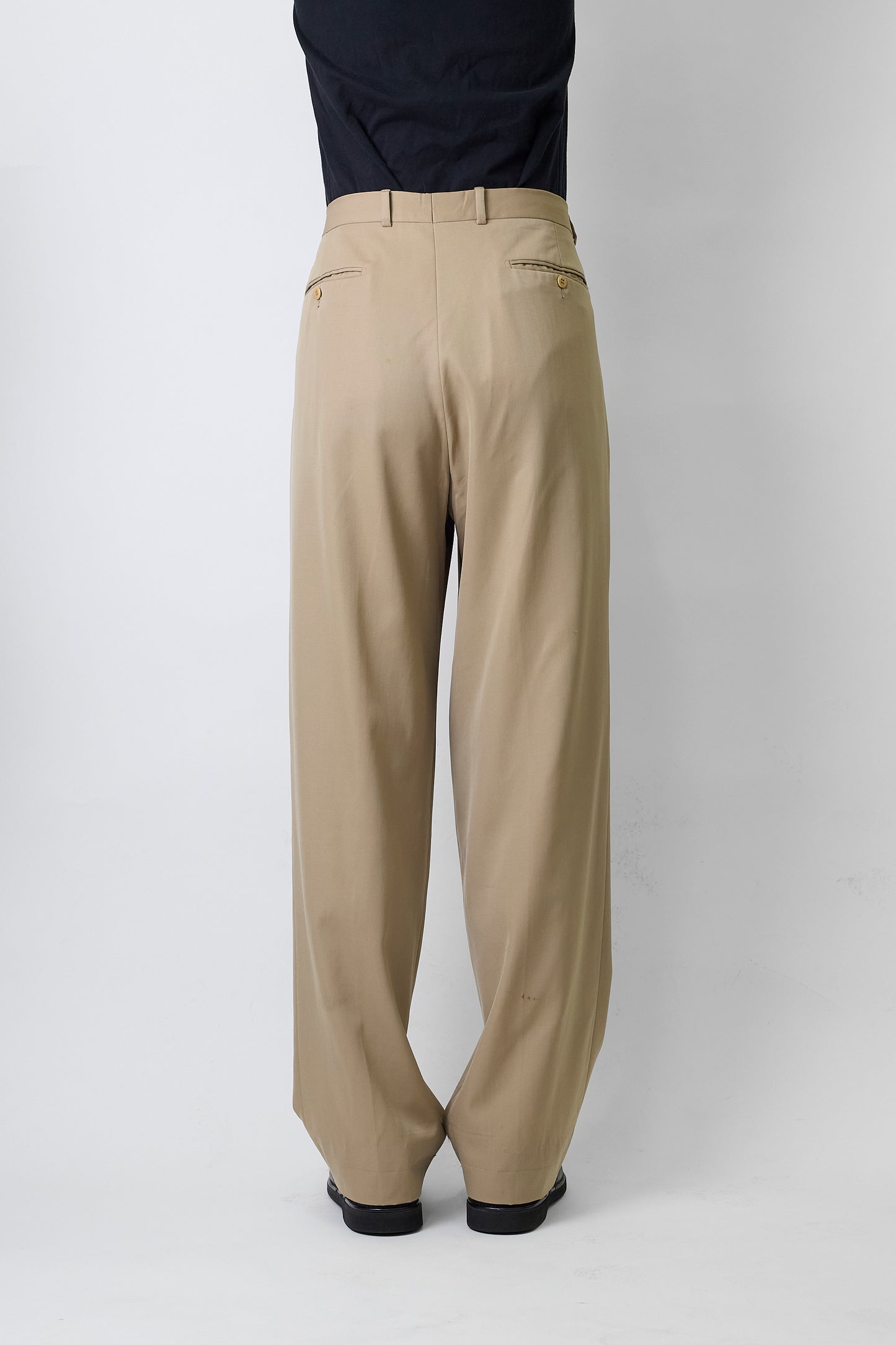 ERMENEGILDO ZEGNA BEIGE WOOL WIDE PANTS MADE IN ITALY