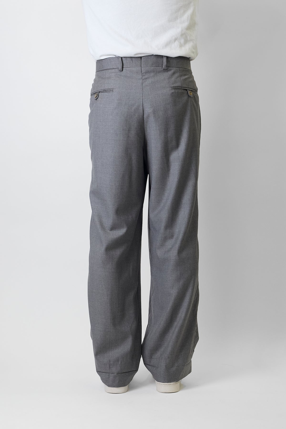 PAUL STUART GRAY WOOL WIDE PANTS MADE IN CANADA