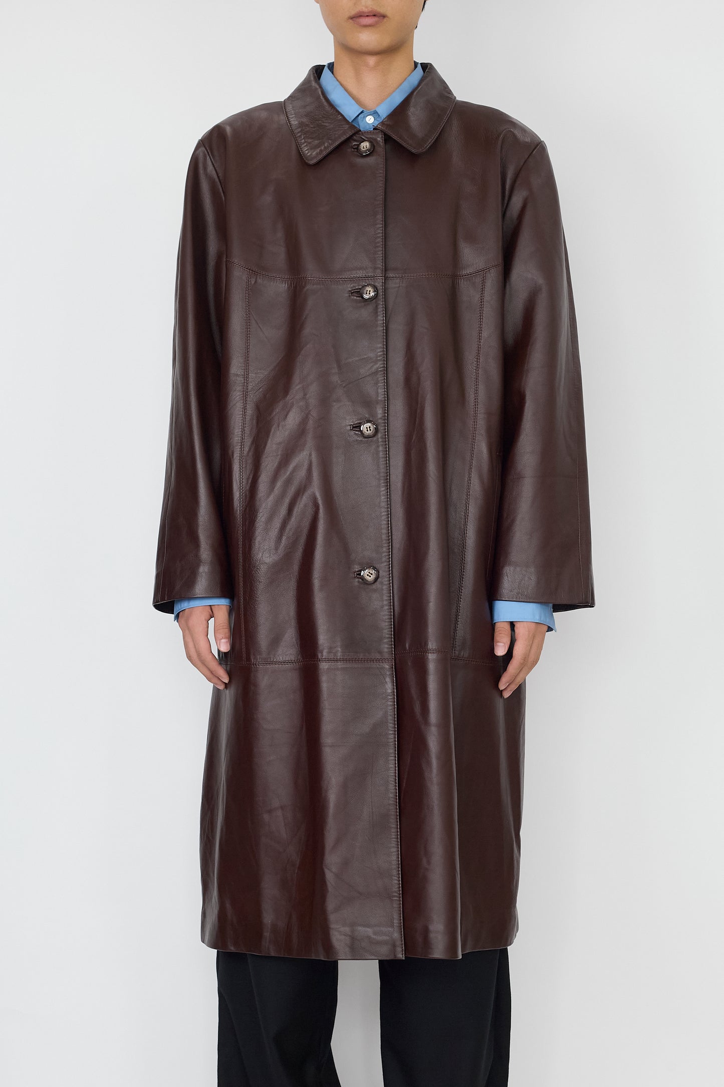 VINTAGE DESIGNED BROWN LEATHER COAT MADE IN ITALY