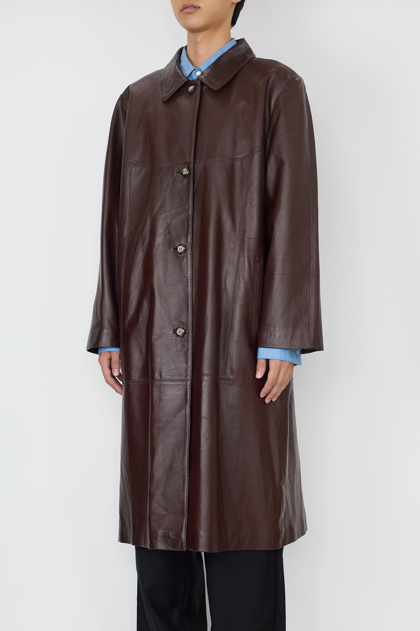 VINTAGE DESIGNED BROWN LEATHER COAT MADE IN ITALY