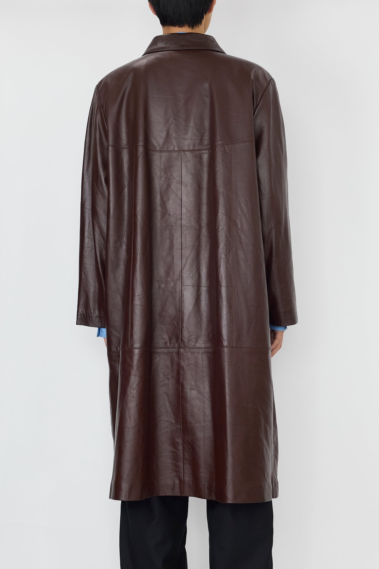 VINTAGE DESIGNED BROWN LEATHER COAT MADE IN ITALY
