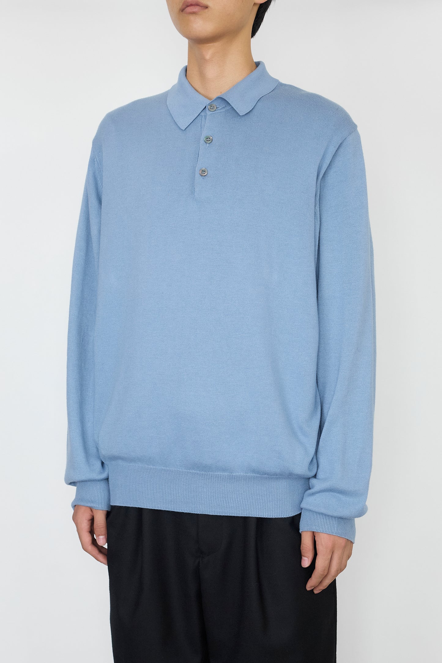 VINTAGE SKY BLUE COTTON KNIT POLO SHIRT MADE IN ITALY