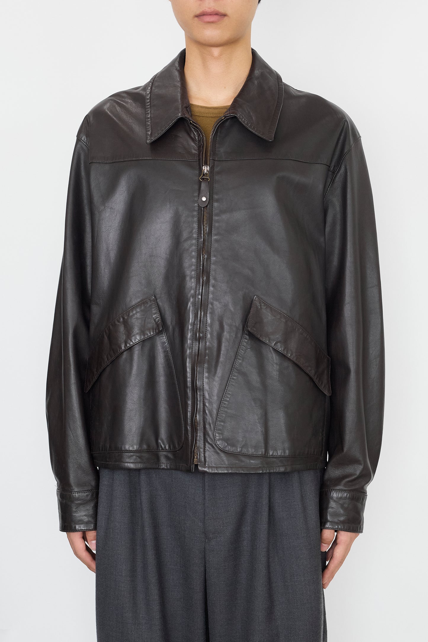 GIORGIO ARMANI BROWN LEATHER FLIGHT JACKET MADE IN ITALY