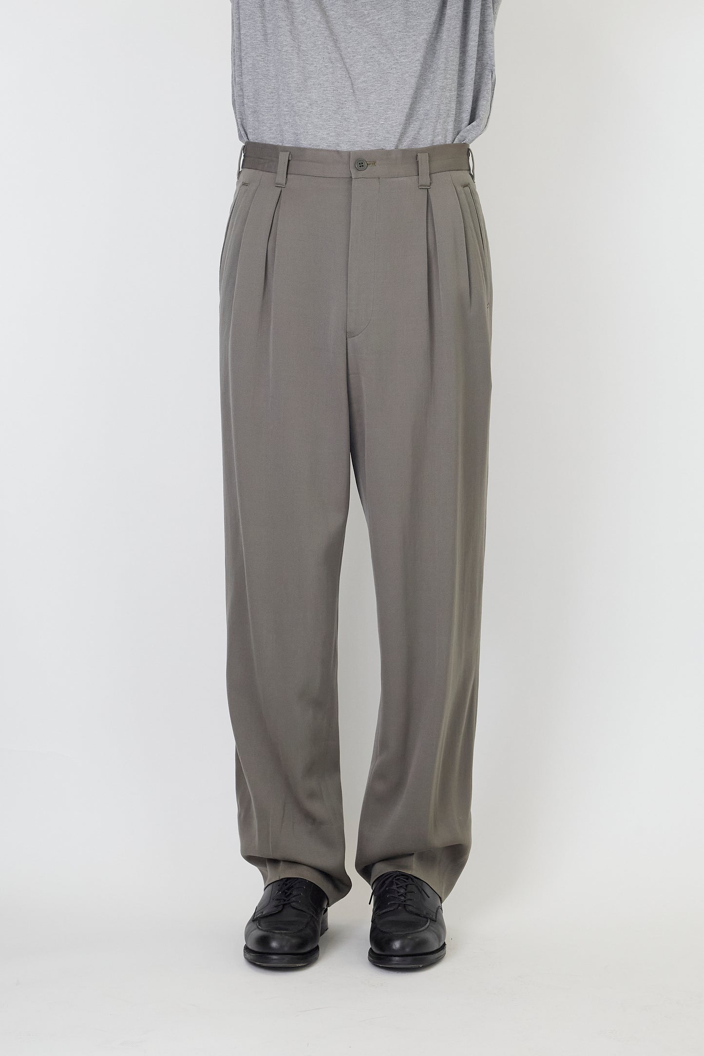 CHRISTIAN DIOR KHAKI WOOL WIDE PANTS