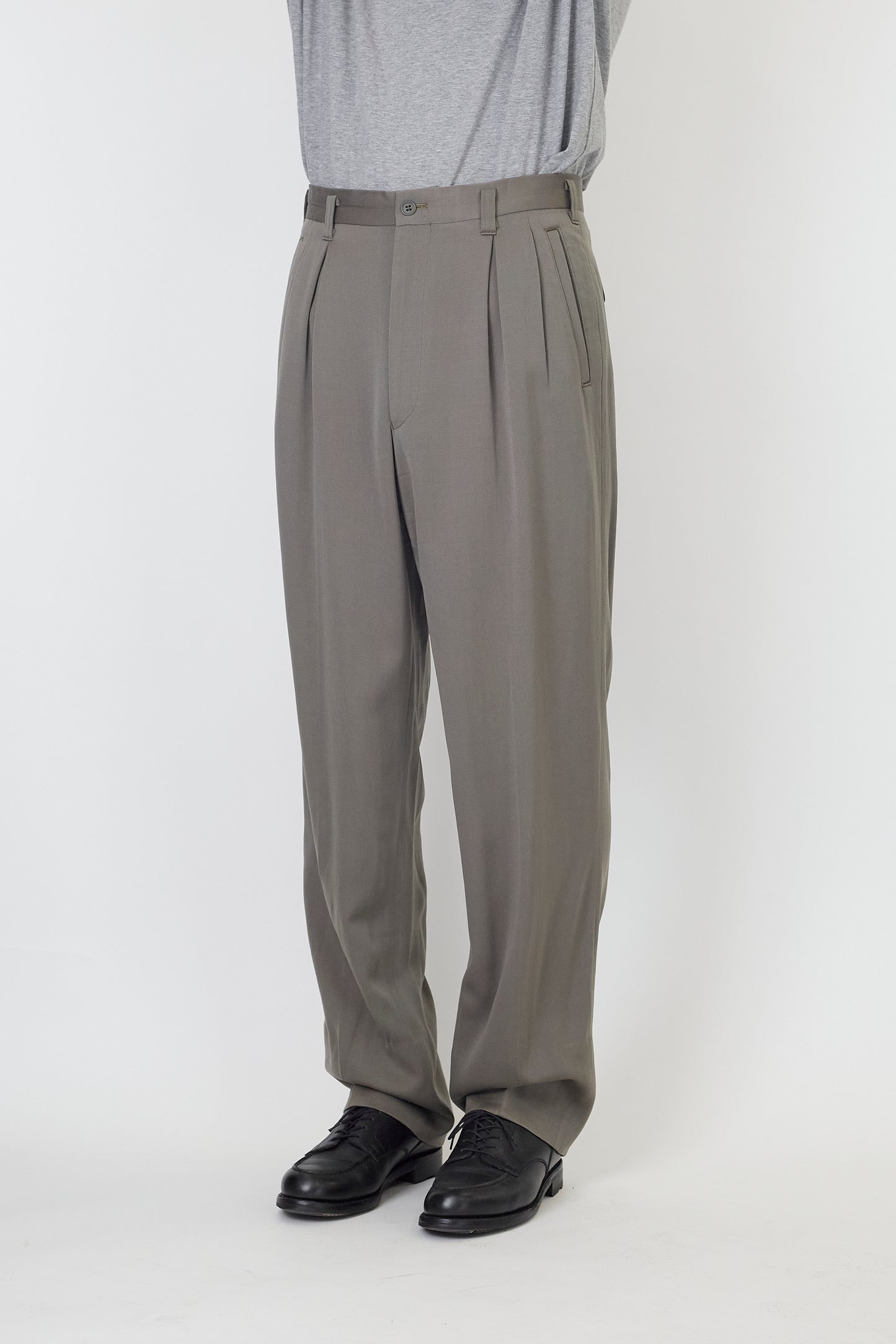CHRISTIAN DIOR KHAKI WOOL WIDE PANTS