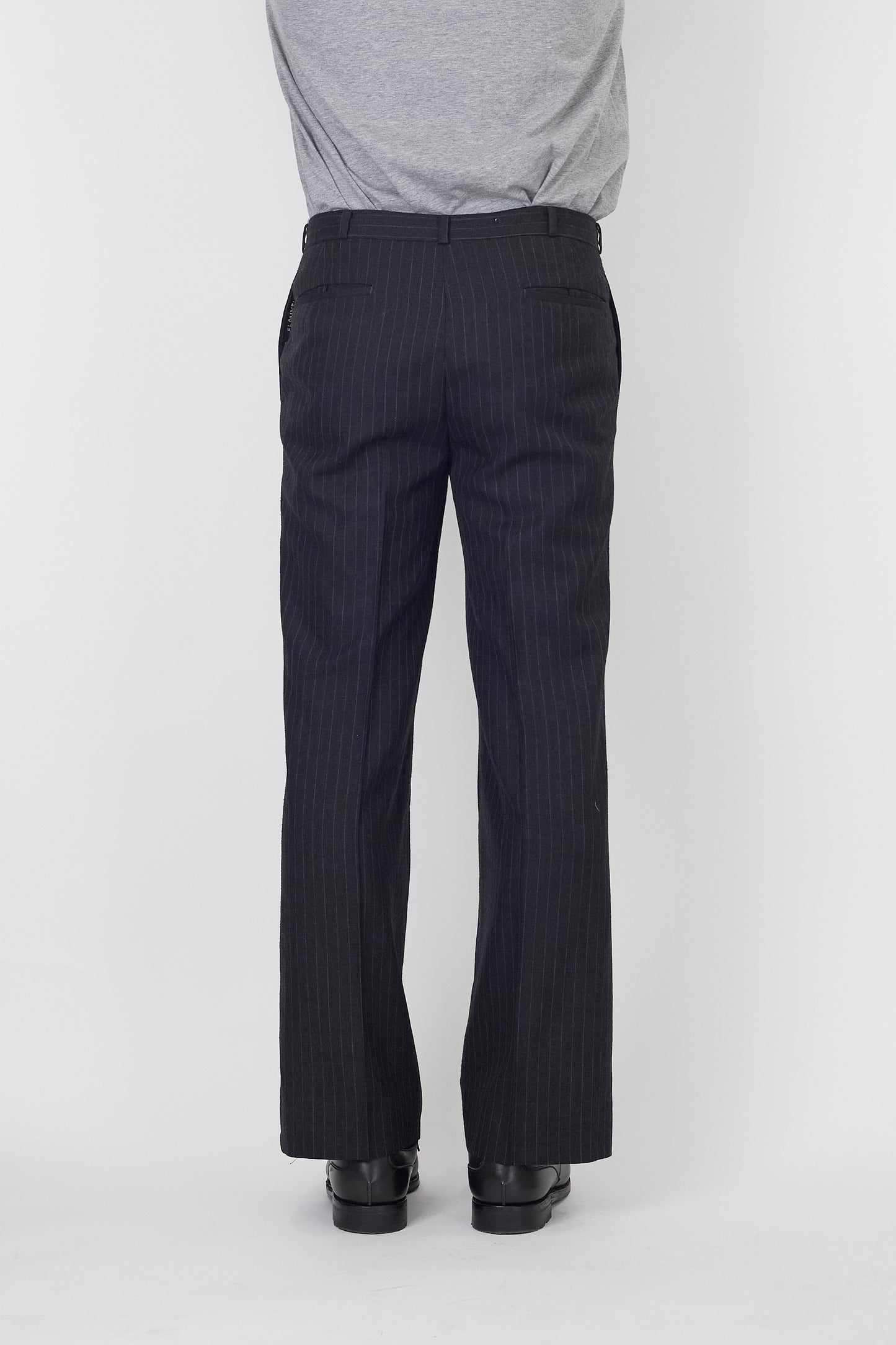 VINTAGE GRAY STRIPE WOOL WIDE PANTS MADE IN ITALY