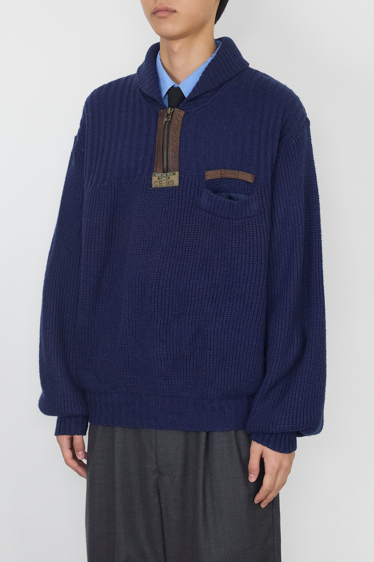 VINTAGE DESIGNED NAVY HALF ZIP KNIT