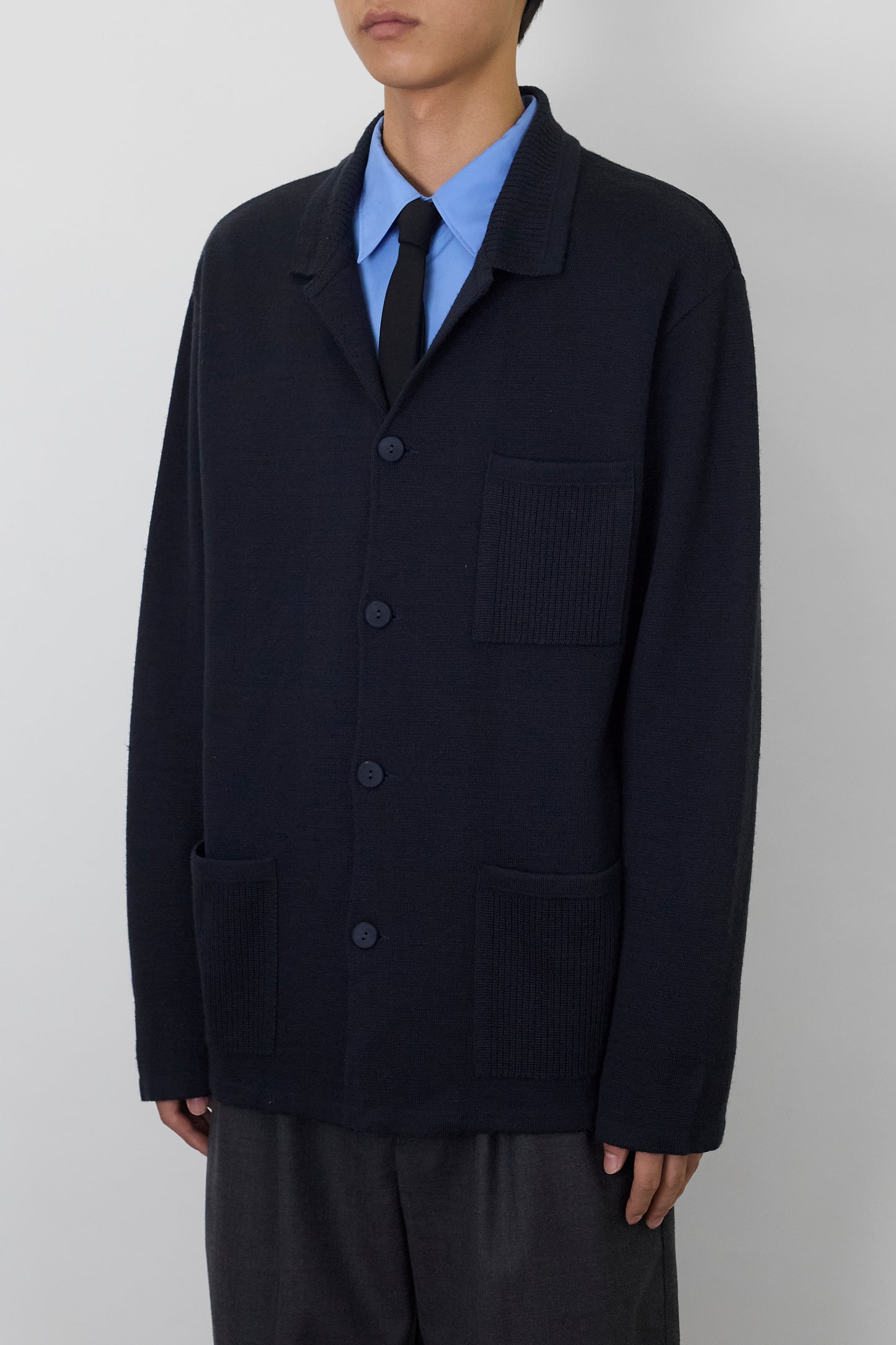 VINTAGE NAVY WOOL KNIT JACKET MADE IN SPAIN