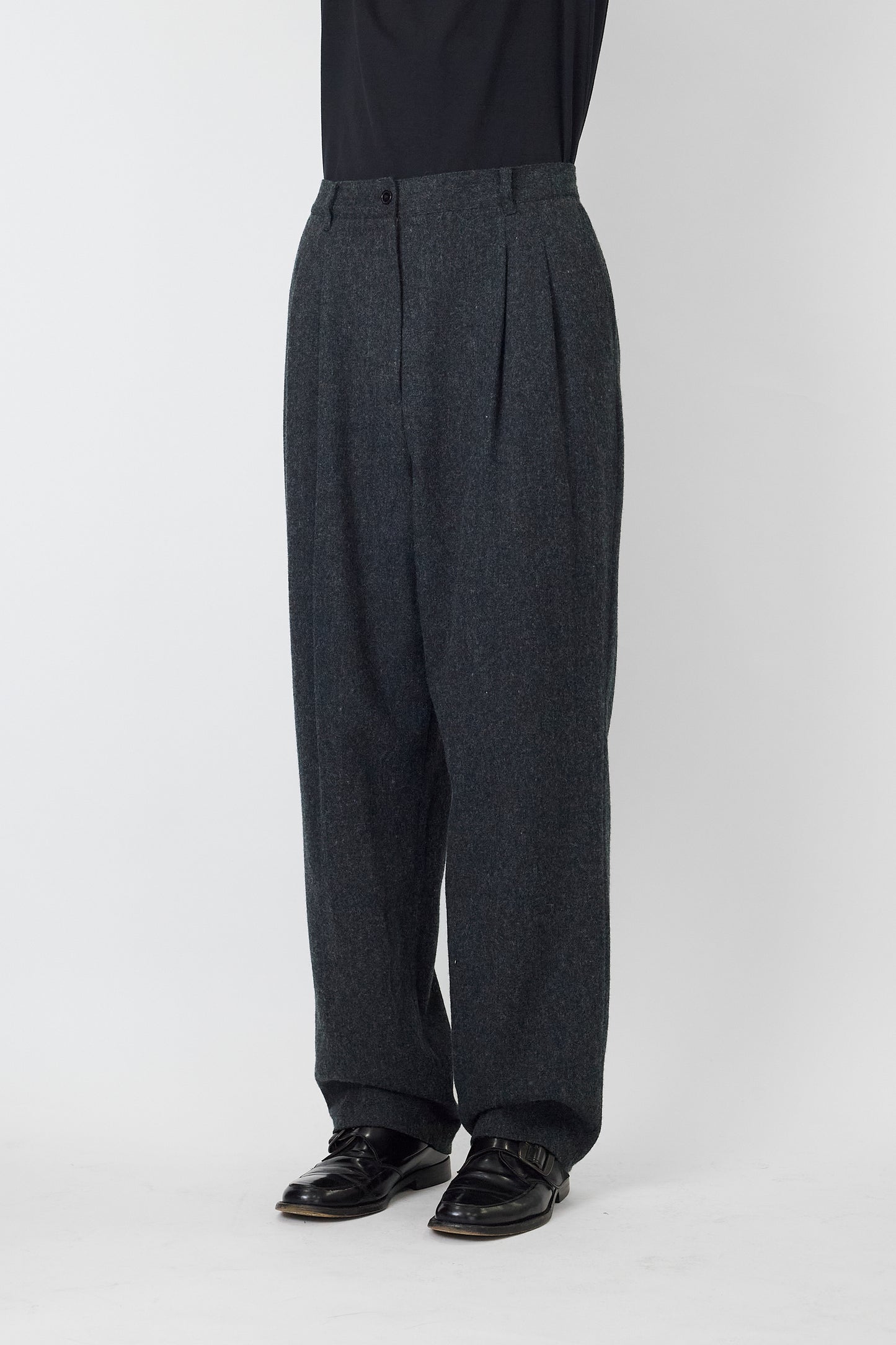 VINTAGE GRAY WOOL WIDE PANTS