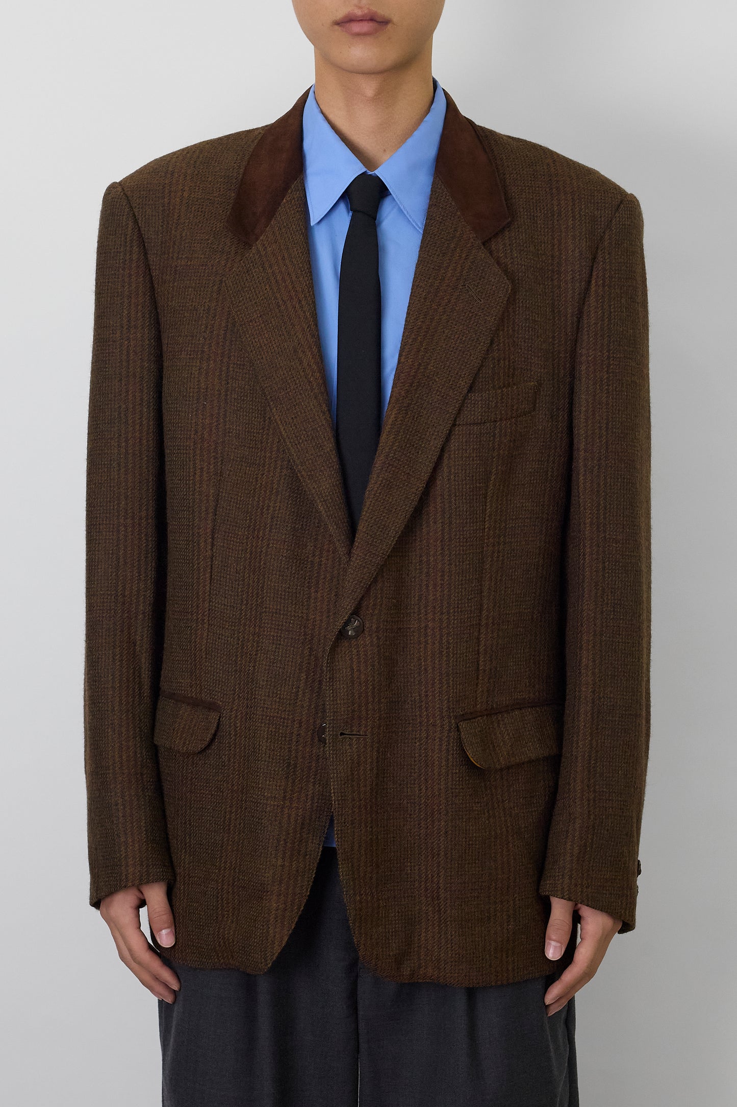 VINTAGE DESIGNED BROWN WOOL TAILORED JACKET MADE IN SPAIN