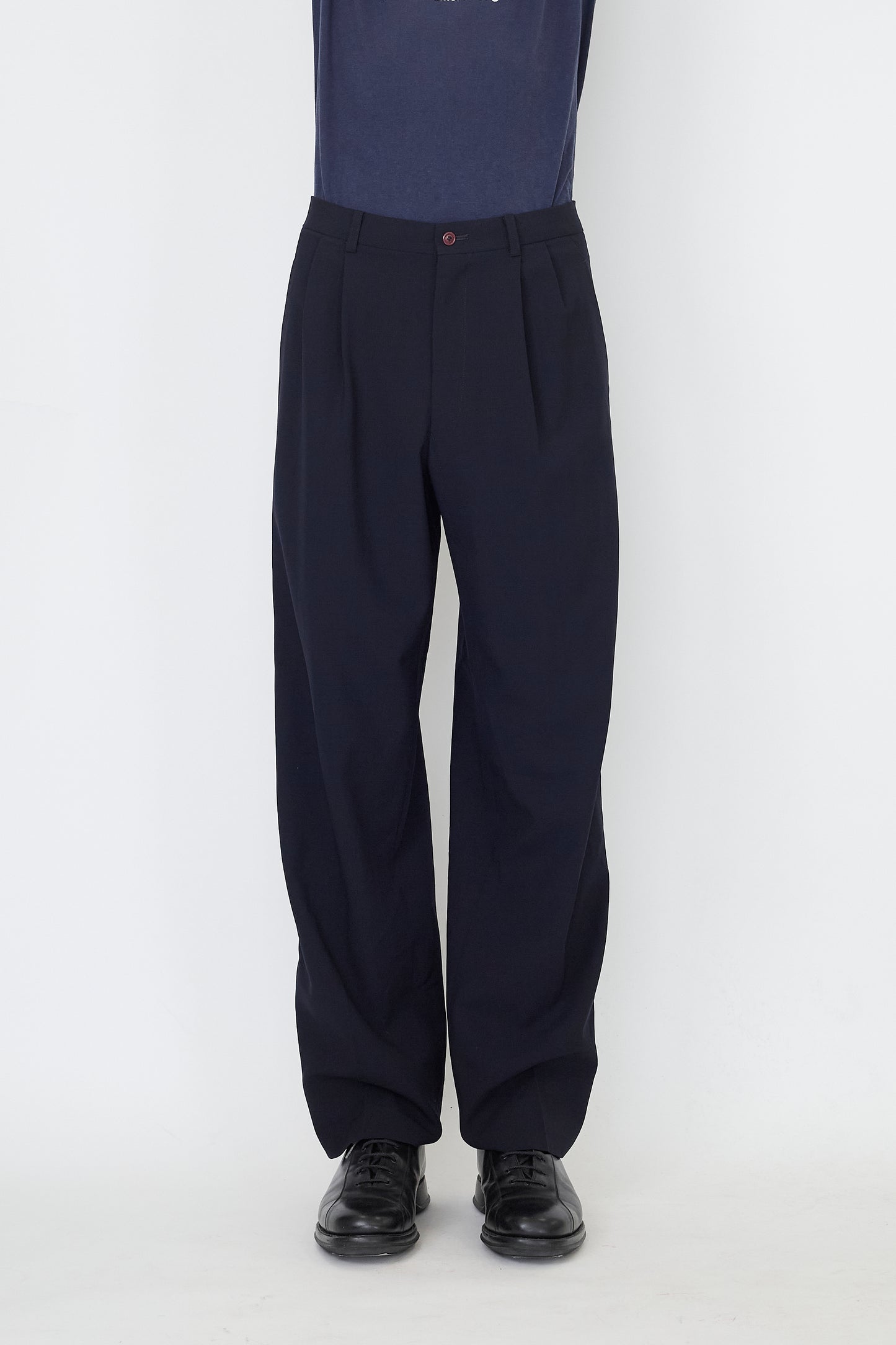 ISSEY MIYAKE MEN NAVY WOOL WIDE PANTS