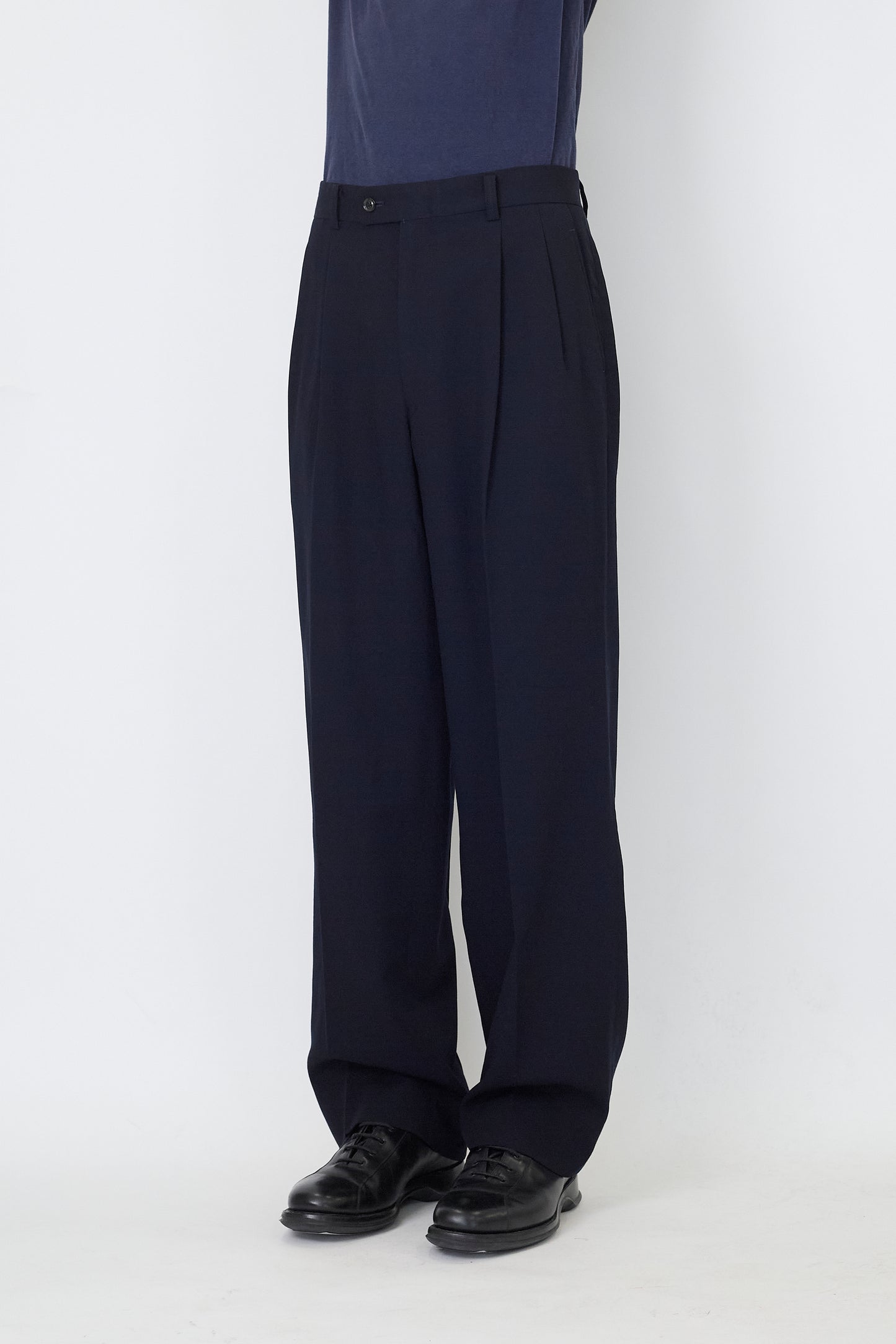 JUN MEN NAVY WOOL GABARDINE WIDE PANTS