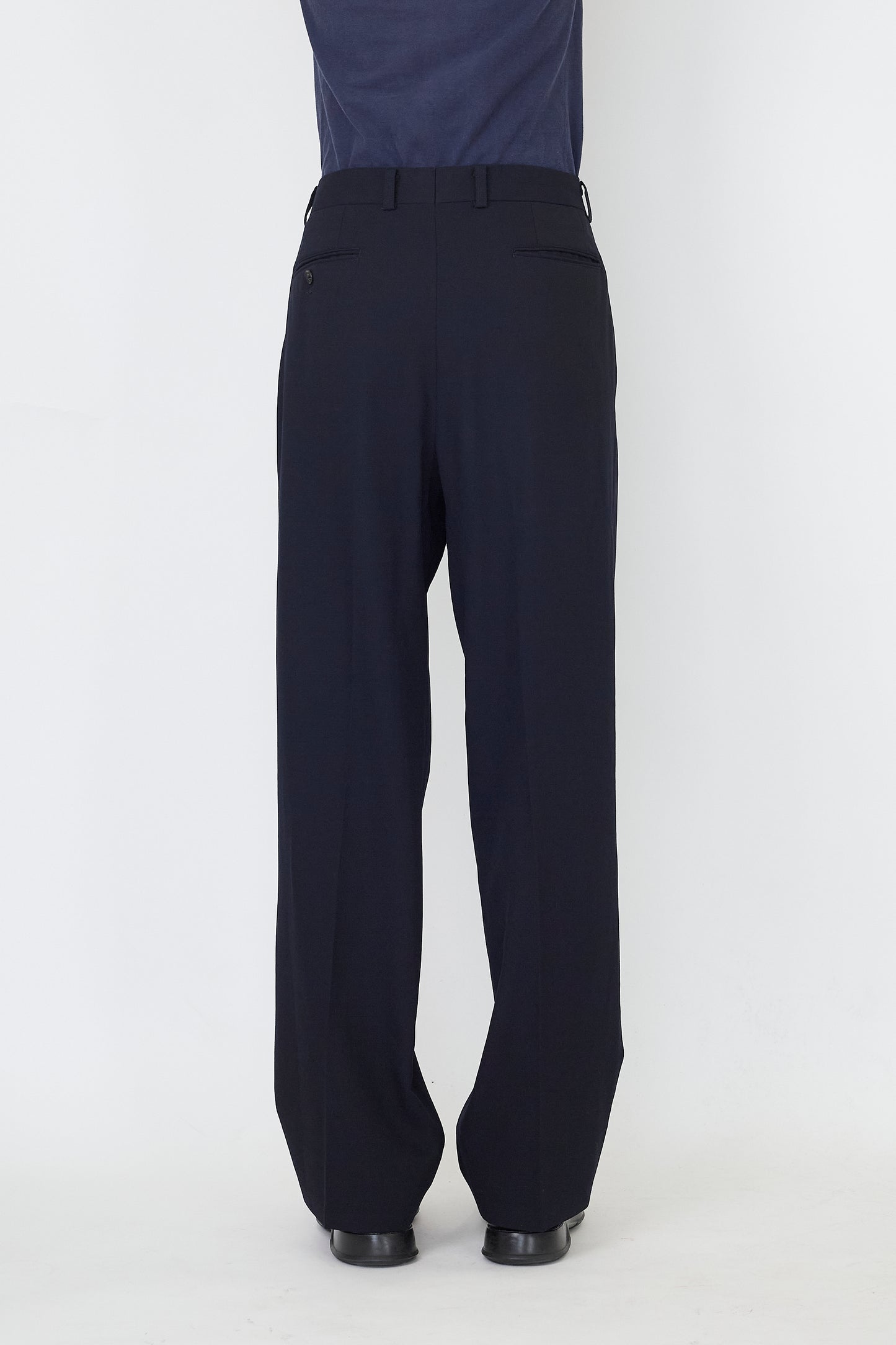 JUN MEN NAVY WOOL GABARDINE WIDE PANTS