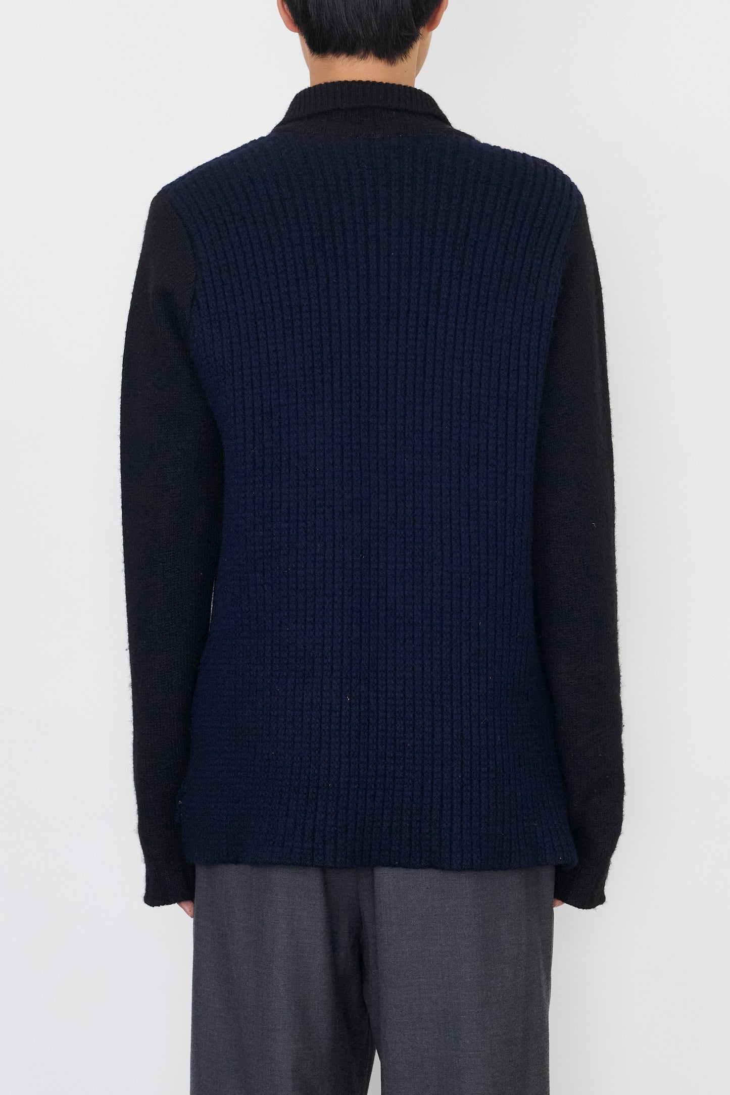 DRIES VAN NOTEN BLACK NAVY WOOL KNIT JACKET MADE IN UK