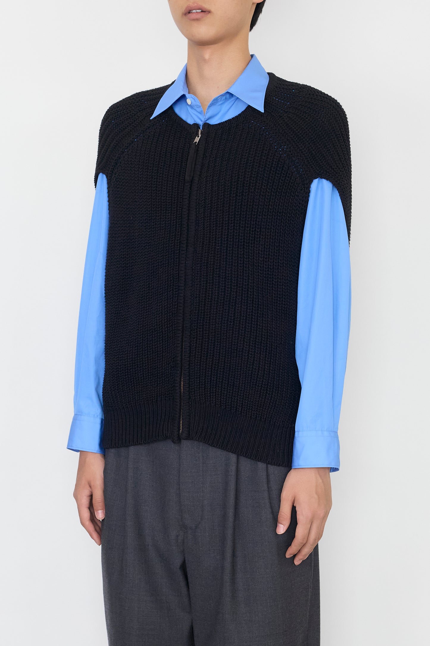 VINTAGE DESIGNED BLACK COTTON KNIT VEST
