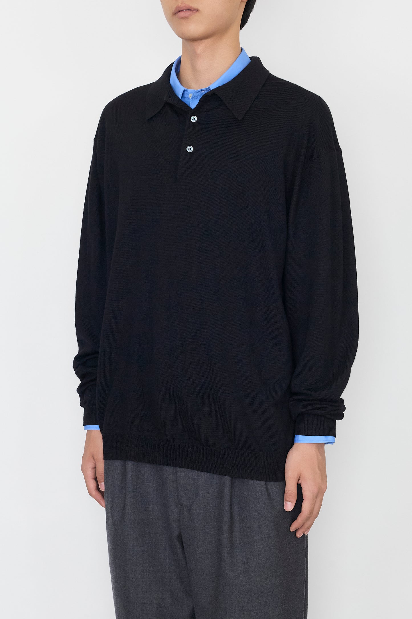 VINTAGE BLACK WOOL KNIT POLO SHIRT