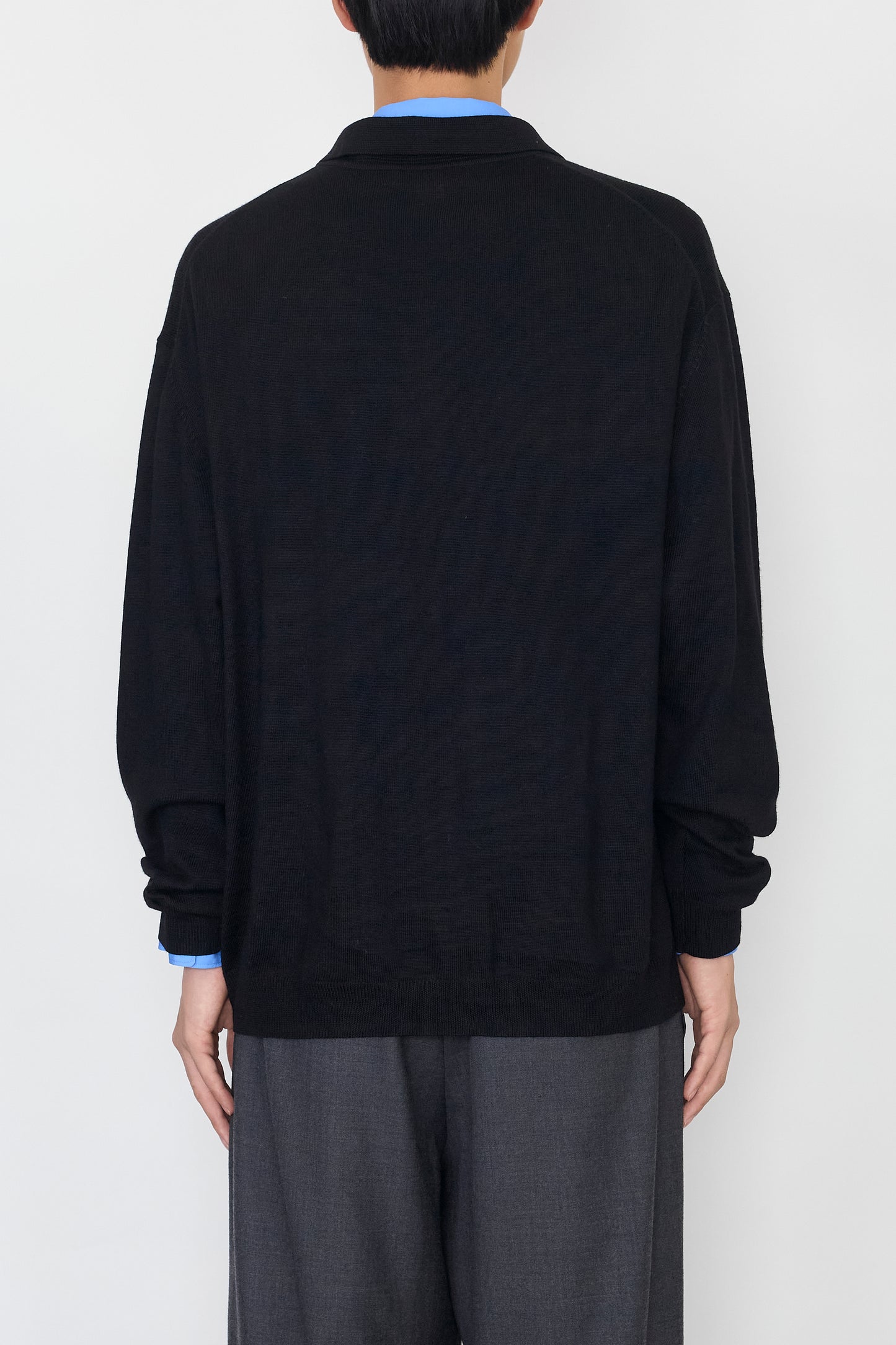 VINTAGE BLACK WOOL KNIT POLO SHIRT