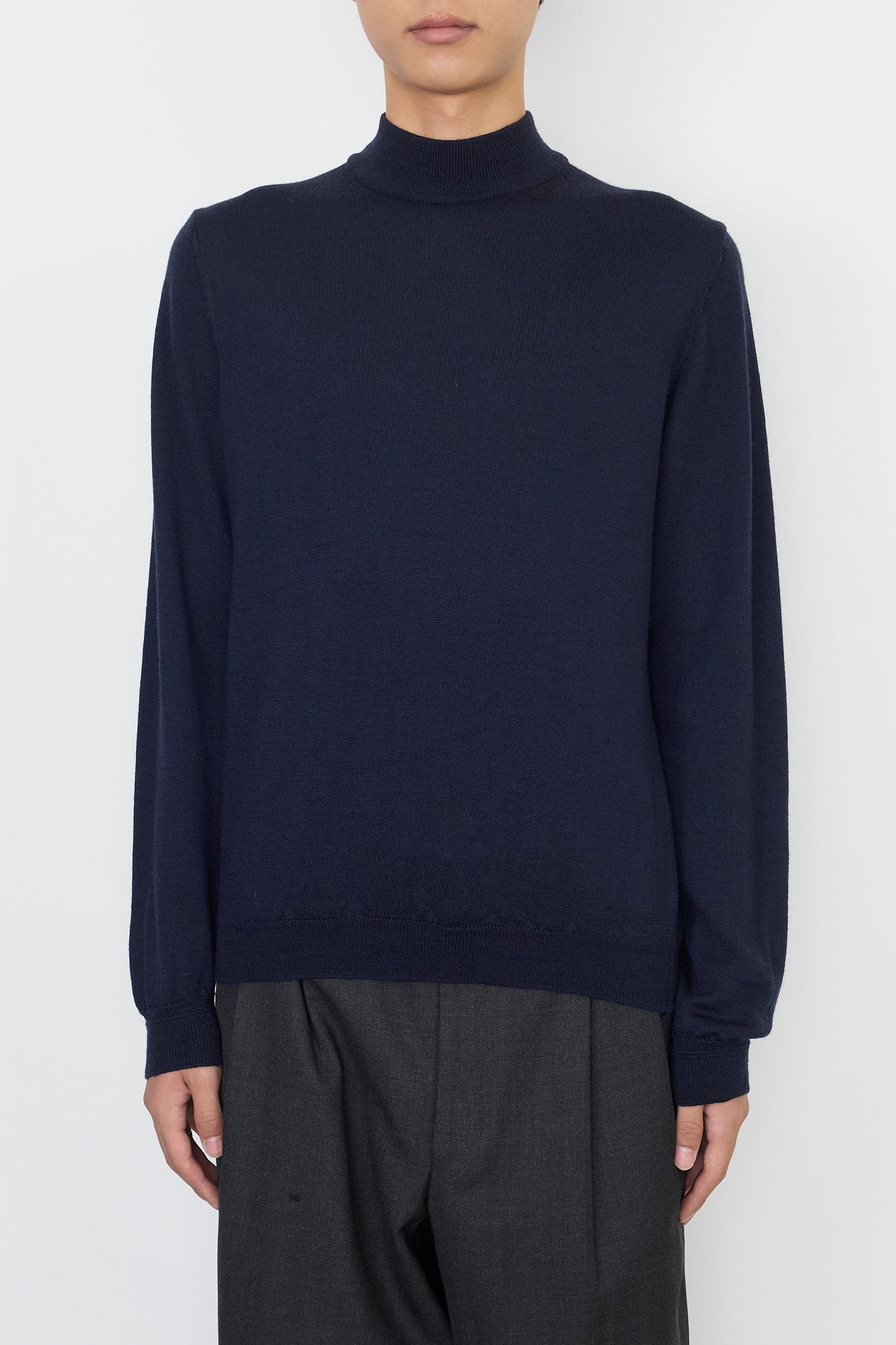 VINTAGE NAVY WOOL MOCK NECK KNIT MADE IN ITALY