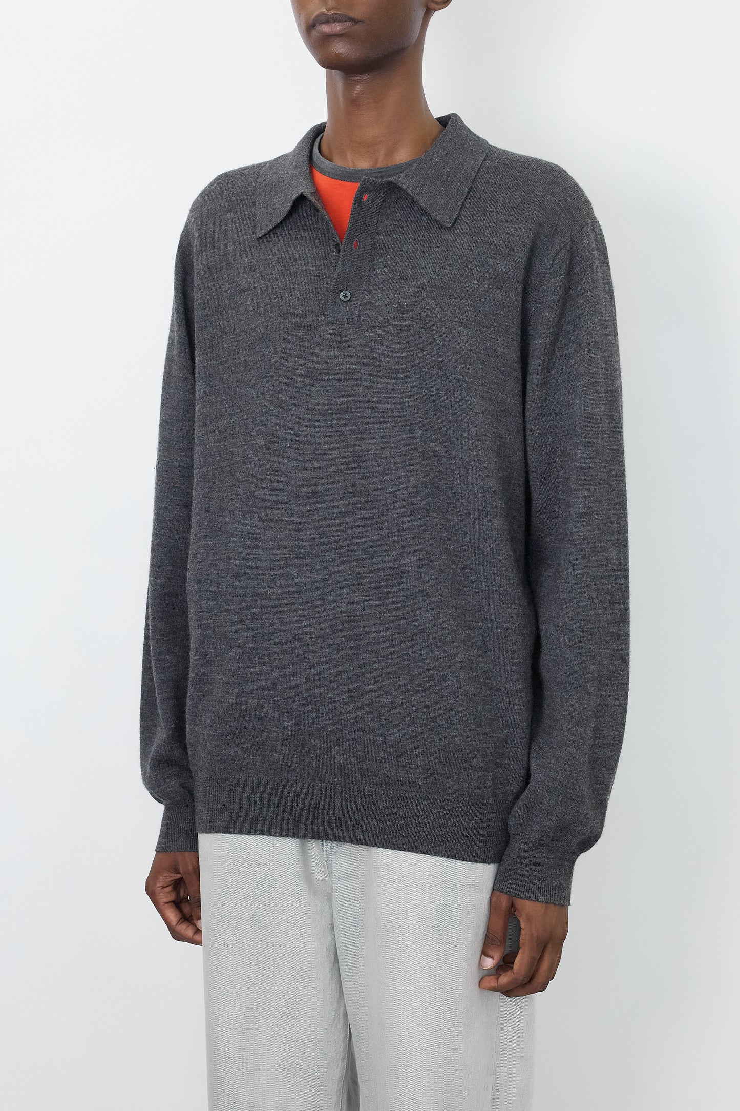 VINTAGE GRAY WOOL KNIT POLO SHIRT