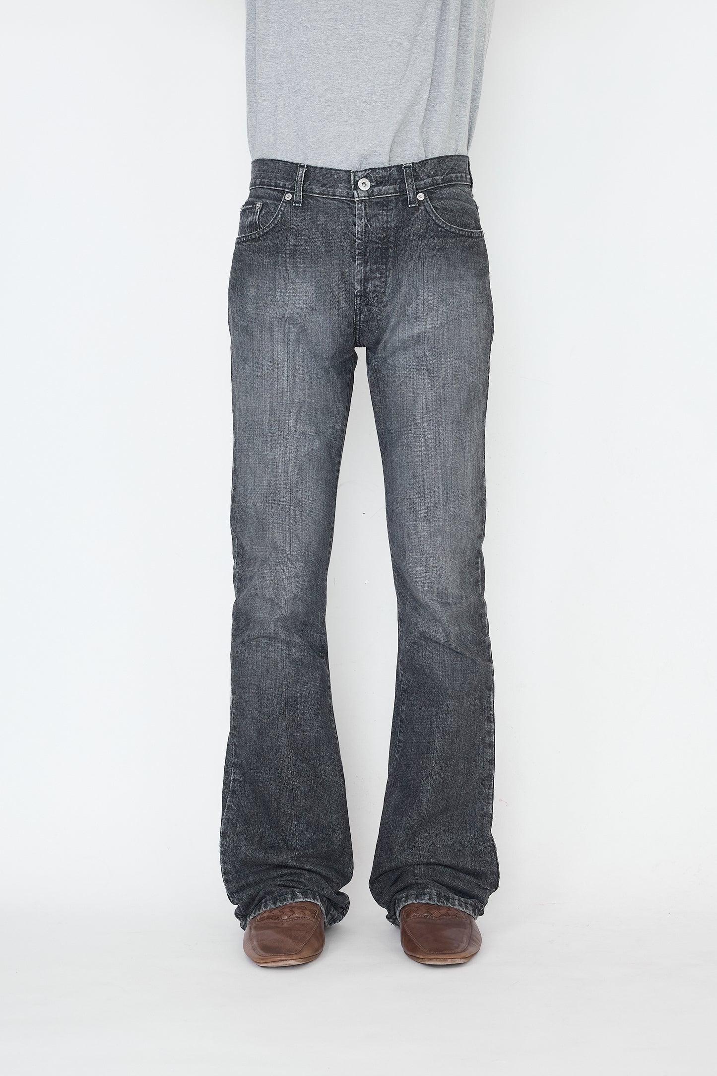 DOLCE&GABBANA FADED BLACK DENIM FLARE PANTS MADE IN ITALY