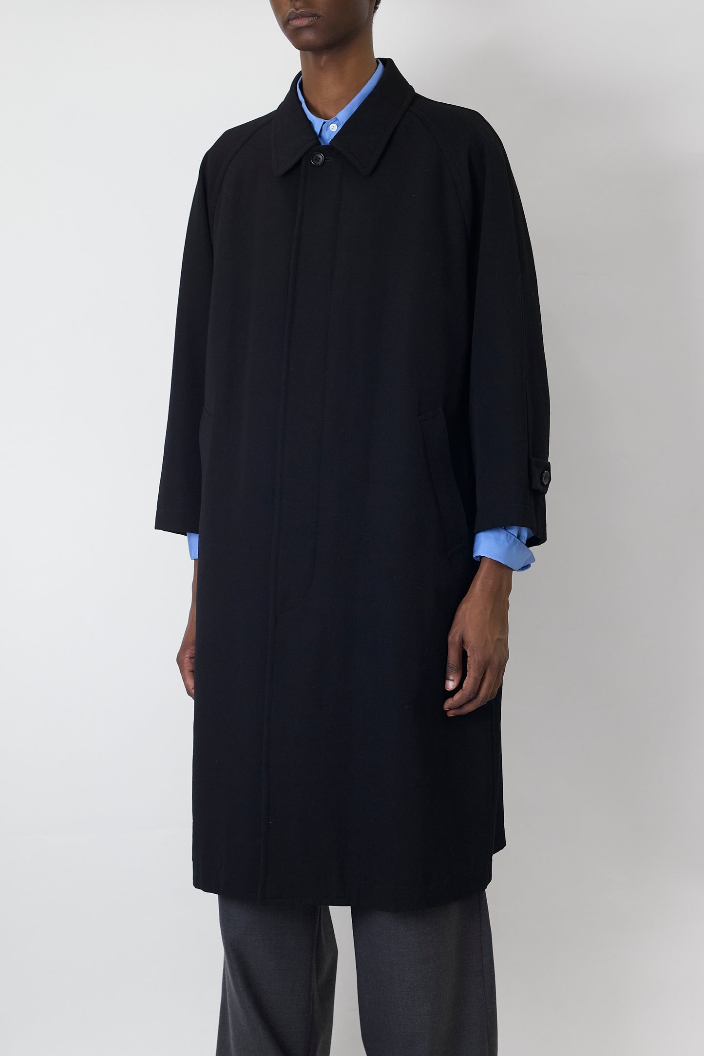 COMME DES GARCONS HOMME BLACK WOOL GABARDINE COAT