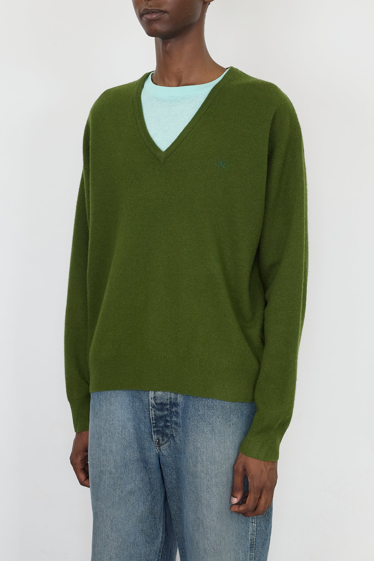 BURBERRY GREEN WOOL V NECK KNIT