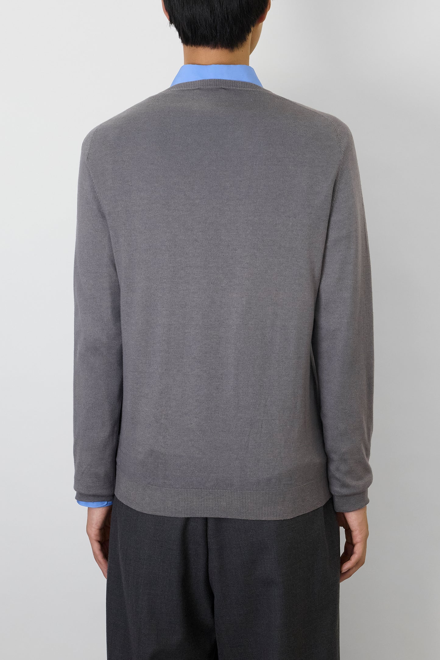 JIL SANDER BY RAF SIMONS GRAY PURPLE SILK V NECK KNIT