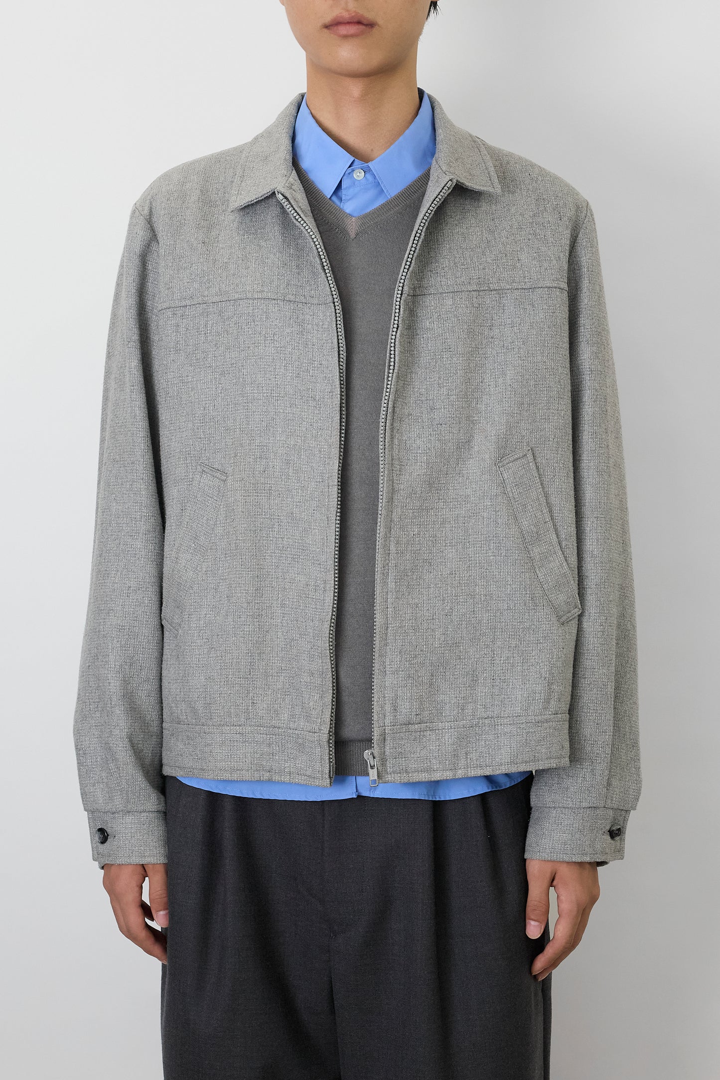 VINTAGE LIGHT GRAY WOOL SHORT JACKET MADE IN USA