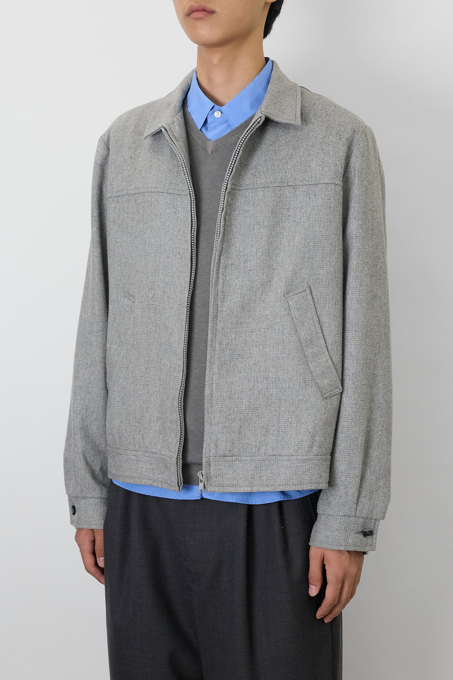 VINTAGE LIGHT GRAY WOOL SHORT JACKET MADE IN USA