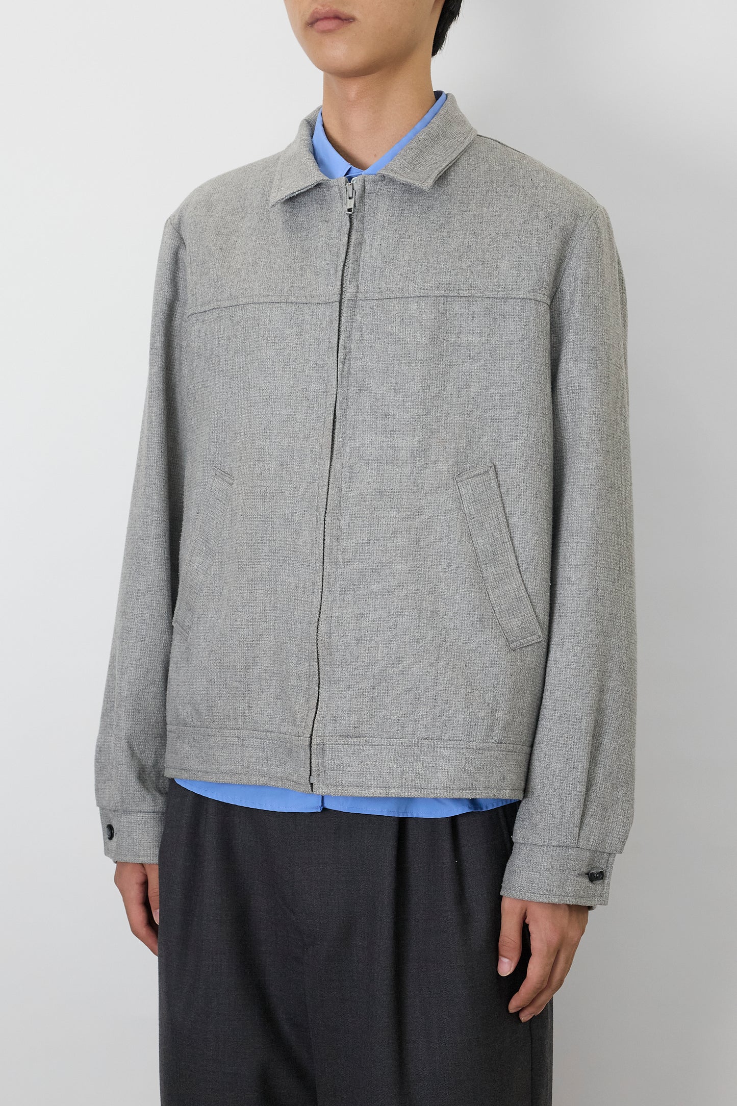 VINTAGE LIGHT GRAY WOOL SHORT JACKET MADE IN USA