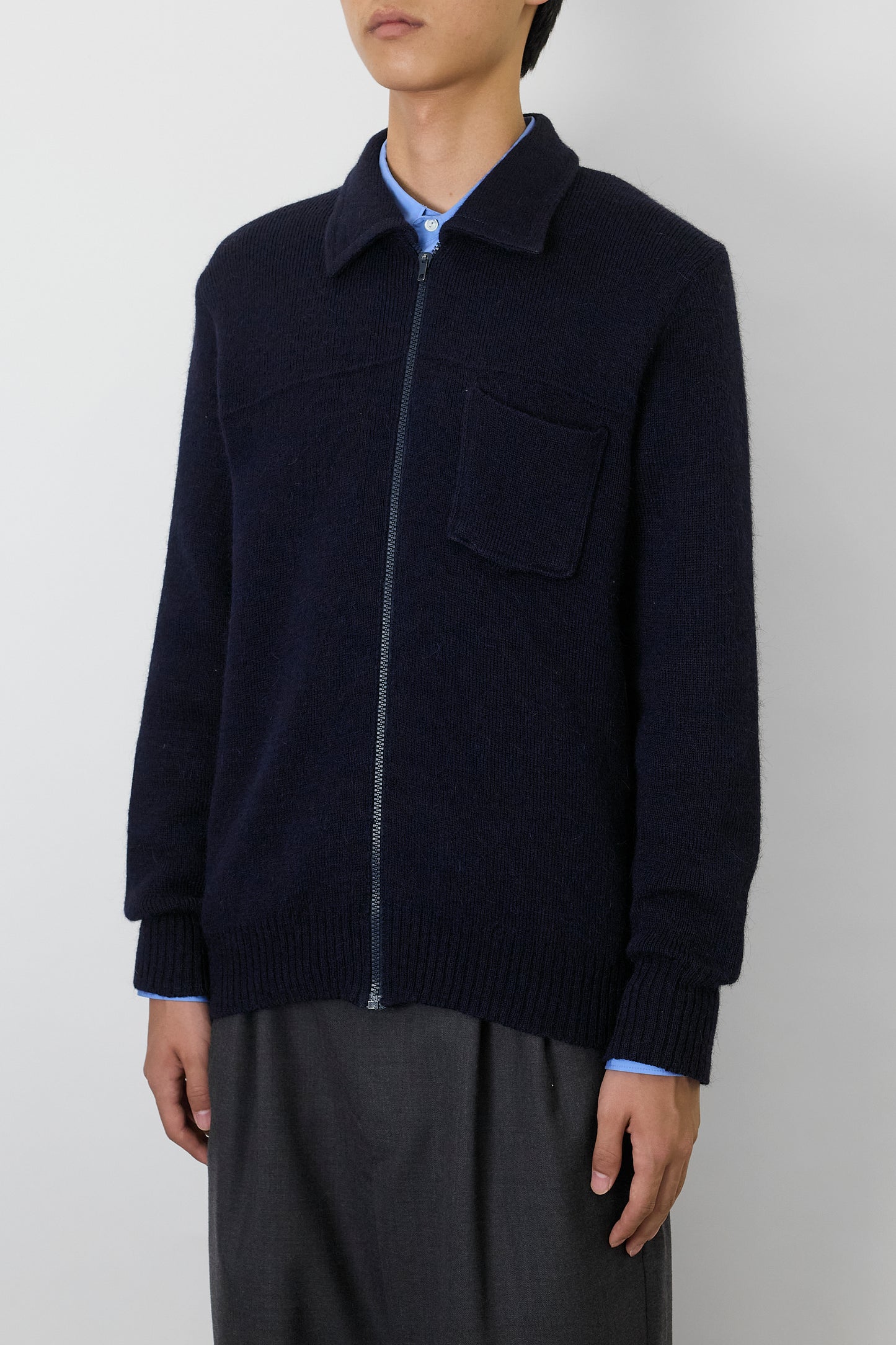 VINTAGE NAVY MOHAIR ZIP UP KNIT JACKET MADE IN FRANCE