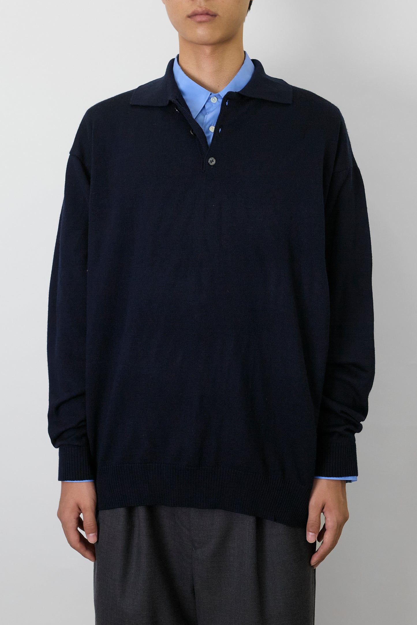 VINTAGE NAVY WOOL KNIT POLO SHIRT MADE IN SPAIN