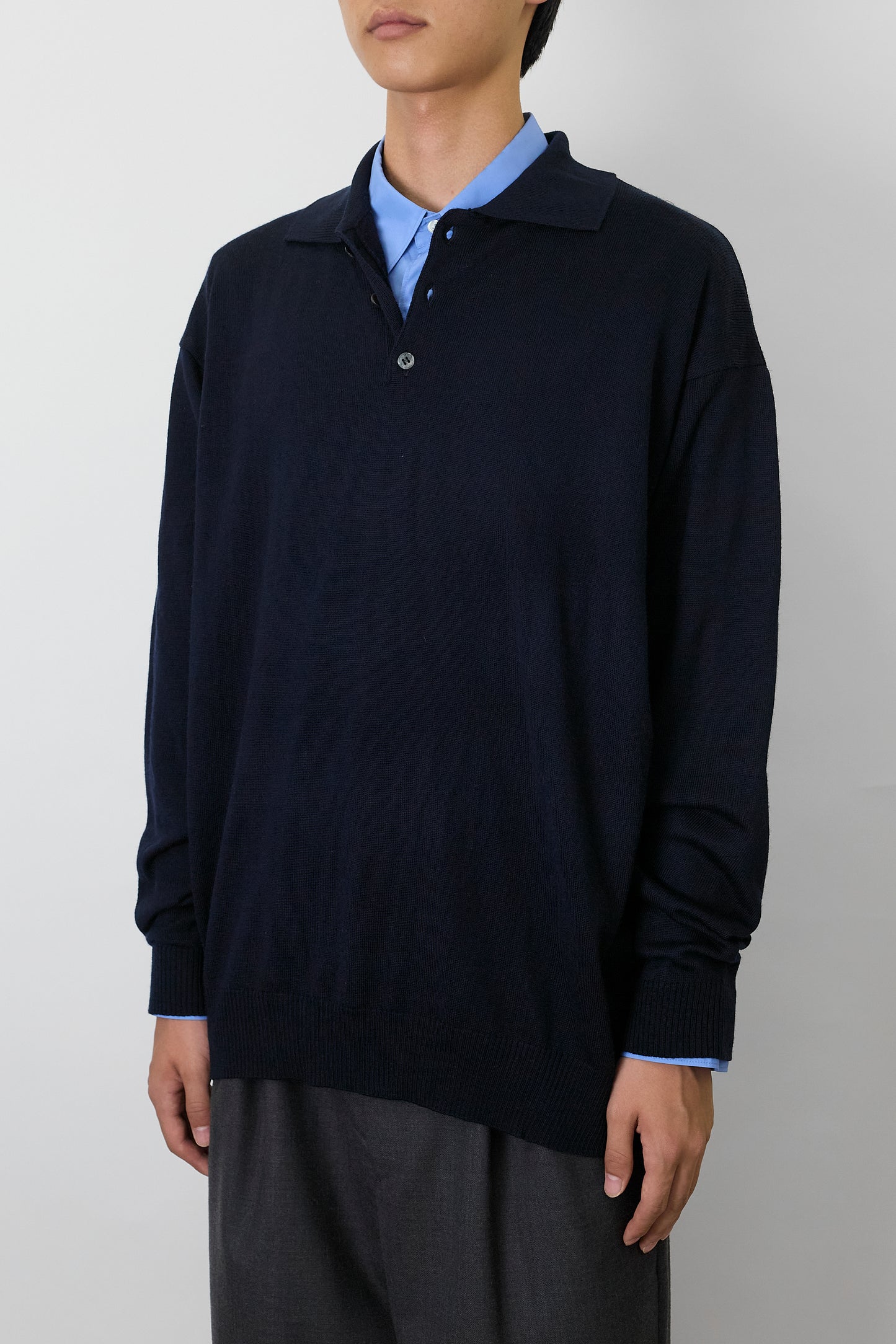 VINTAGE NAVY WOOL KNIT POLO SHIRT MADE IN SPAIN