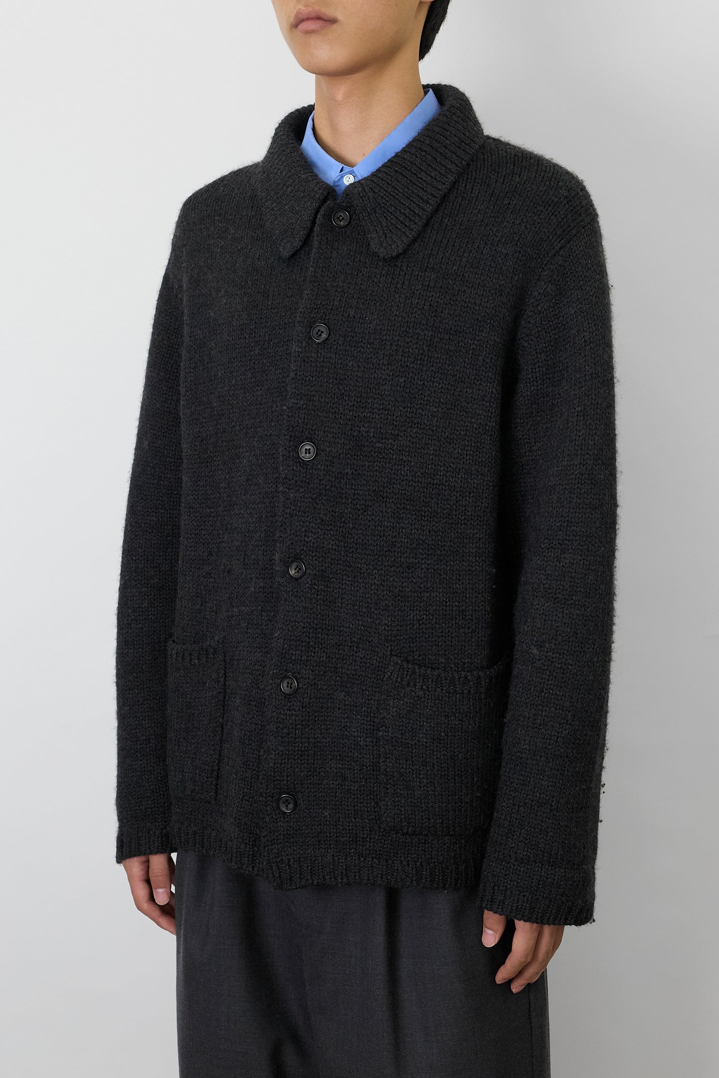 Y'S FOR MEN GRAY WOOL KNIT JACKET