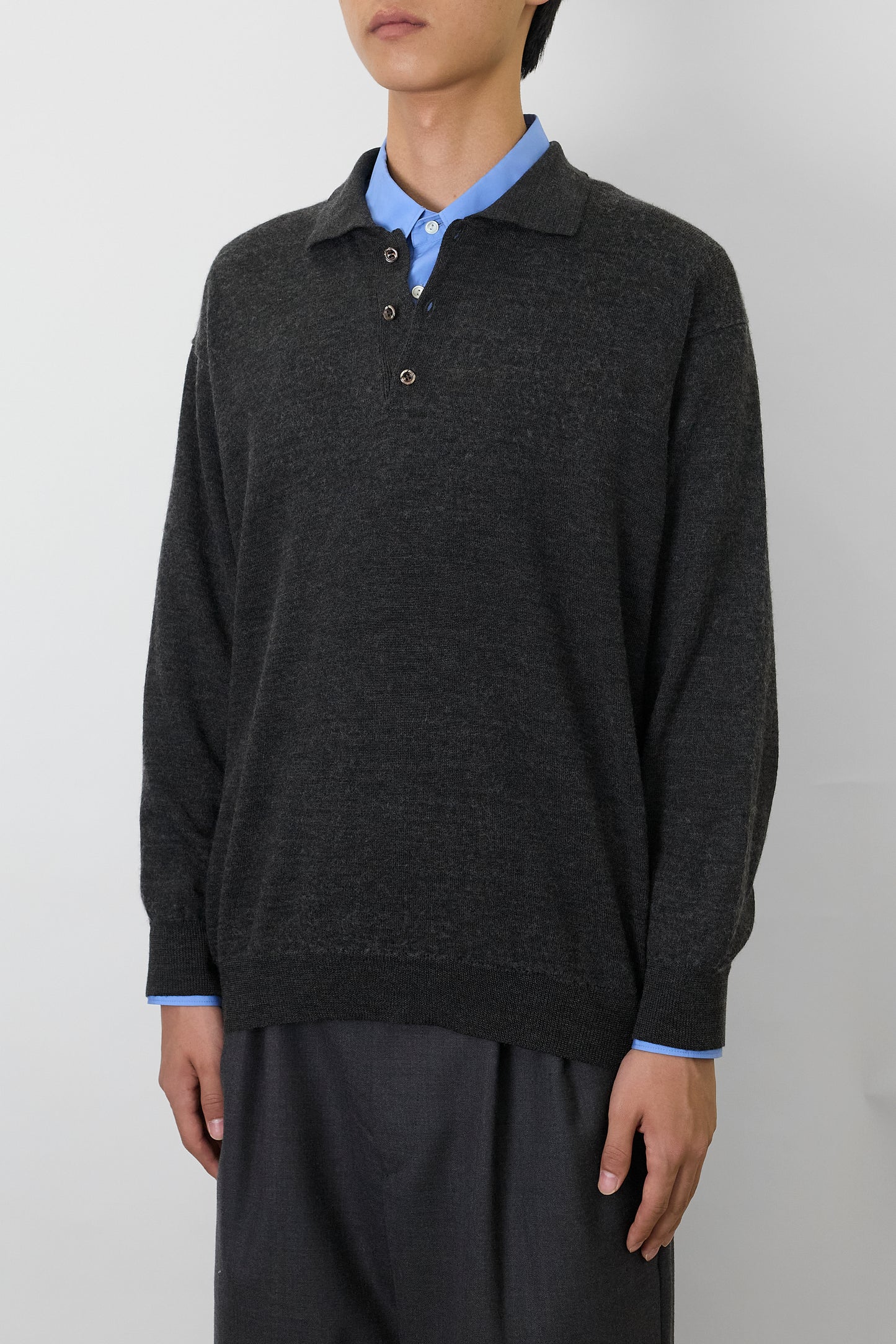 VINTAGE GRAY WOOL KNIT POLO SHIRT