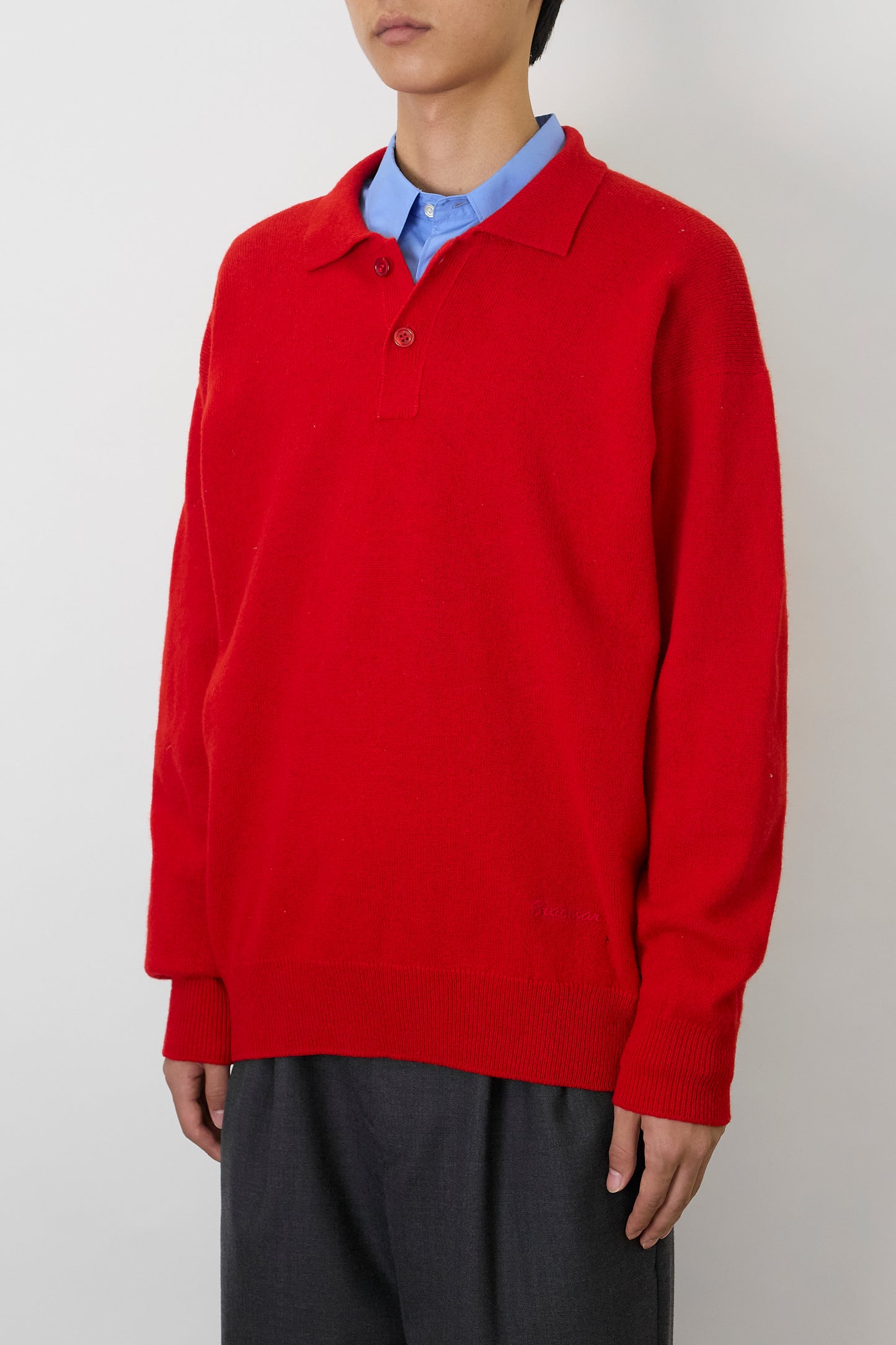 VINTAGE RED WOOL KNIT POLO SHIRT MADE IN SCOTLAND