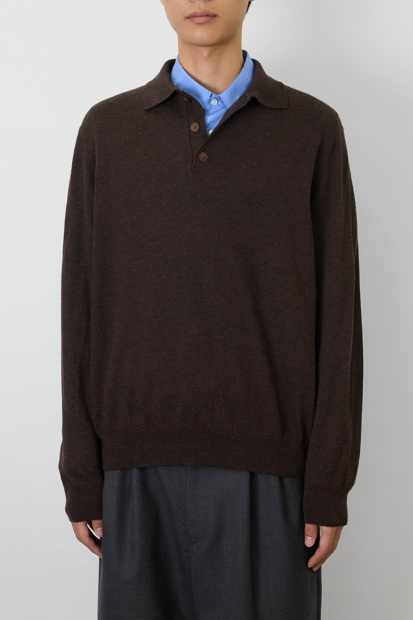 VINTAGE BROWN WOOL KNIT POLO SHIRT