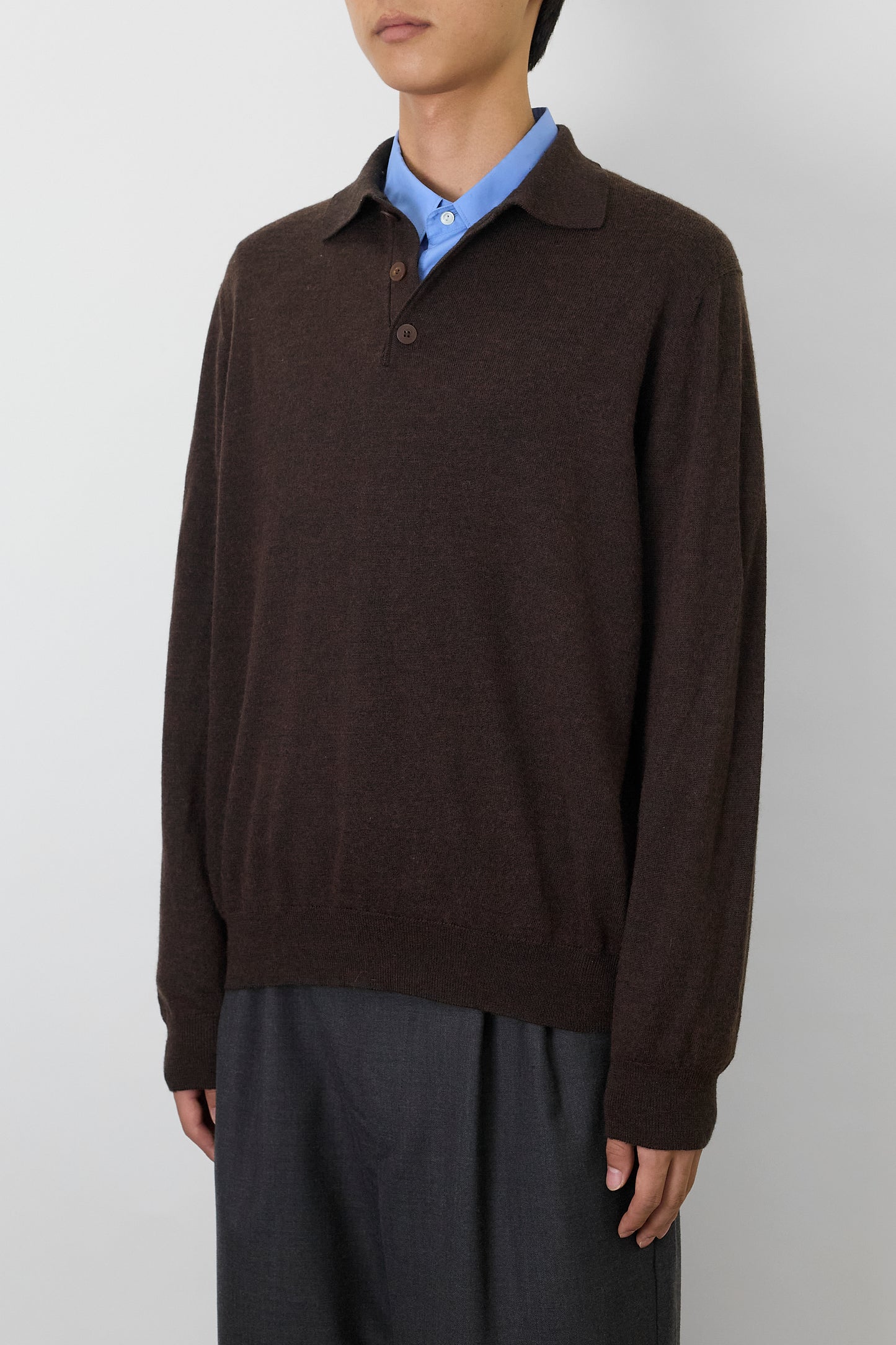 VINTAGE BROWN WOOL KNIT POLO SHIRT