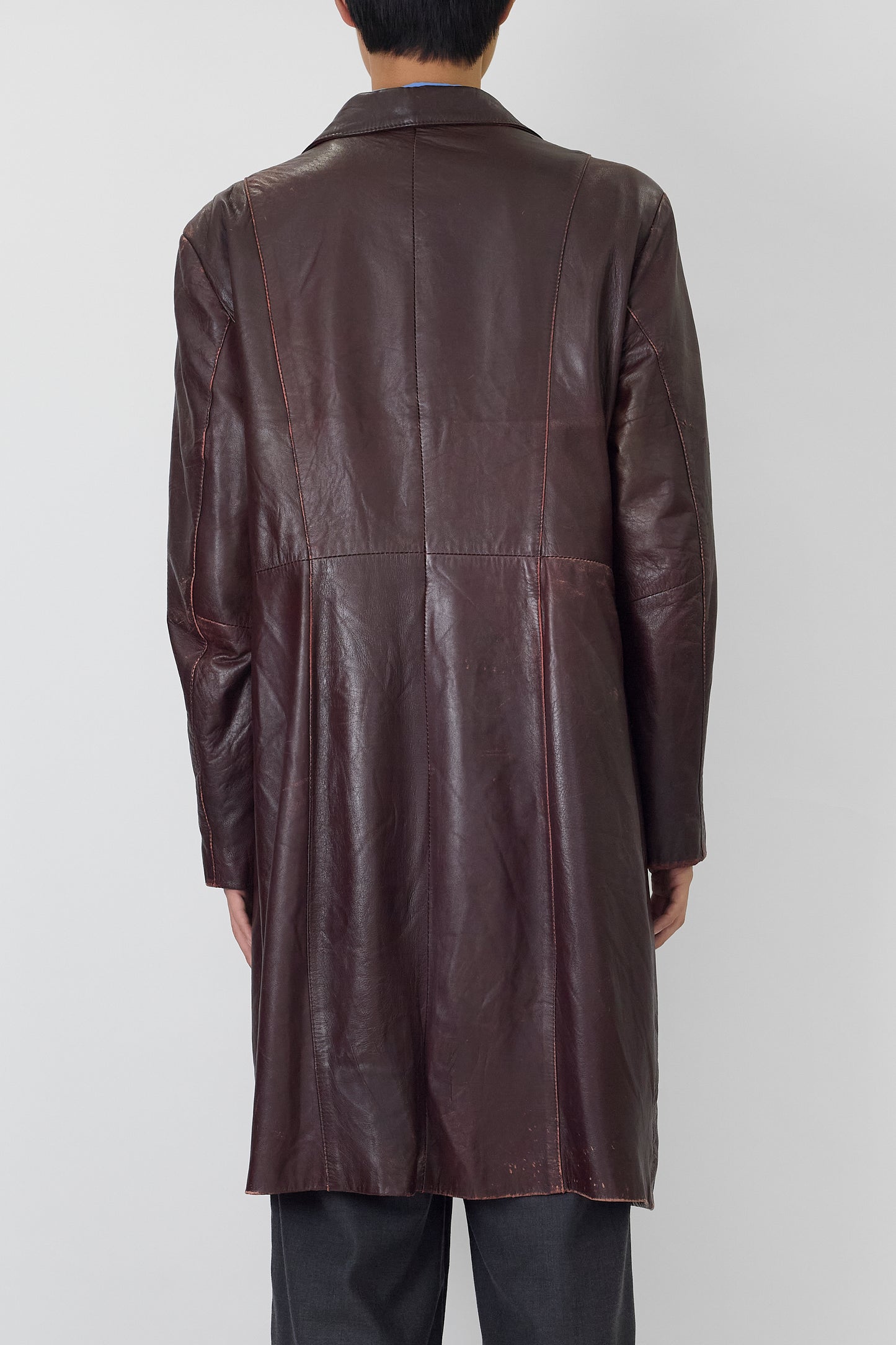 VINTAGE BURGUNDY LEATHER LONG COAT