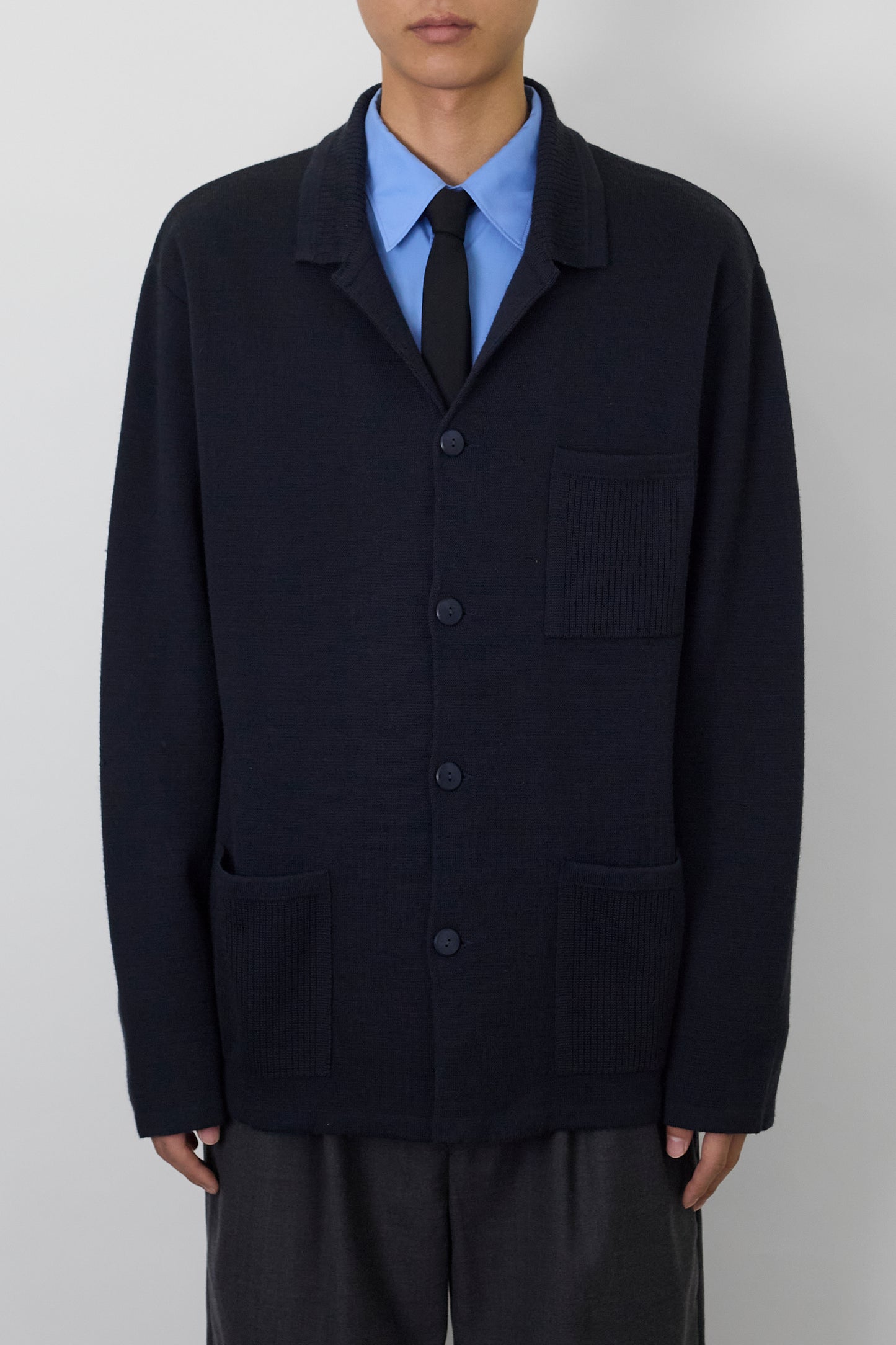 VINTAGE NAVY WOOL KNIT JACKET MADE IN SPAIN