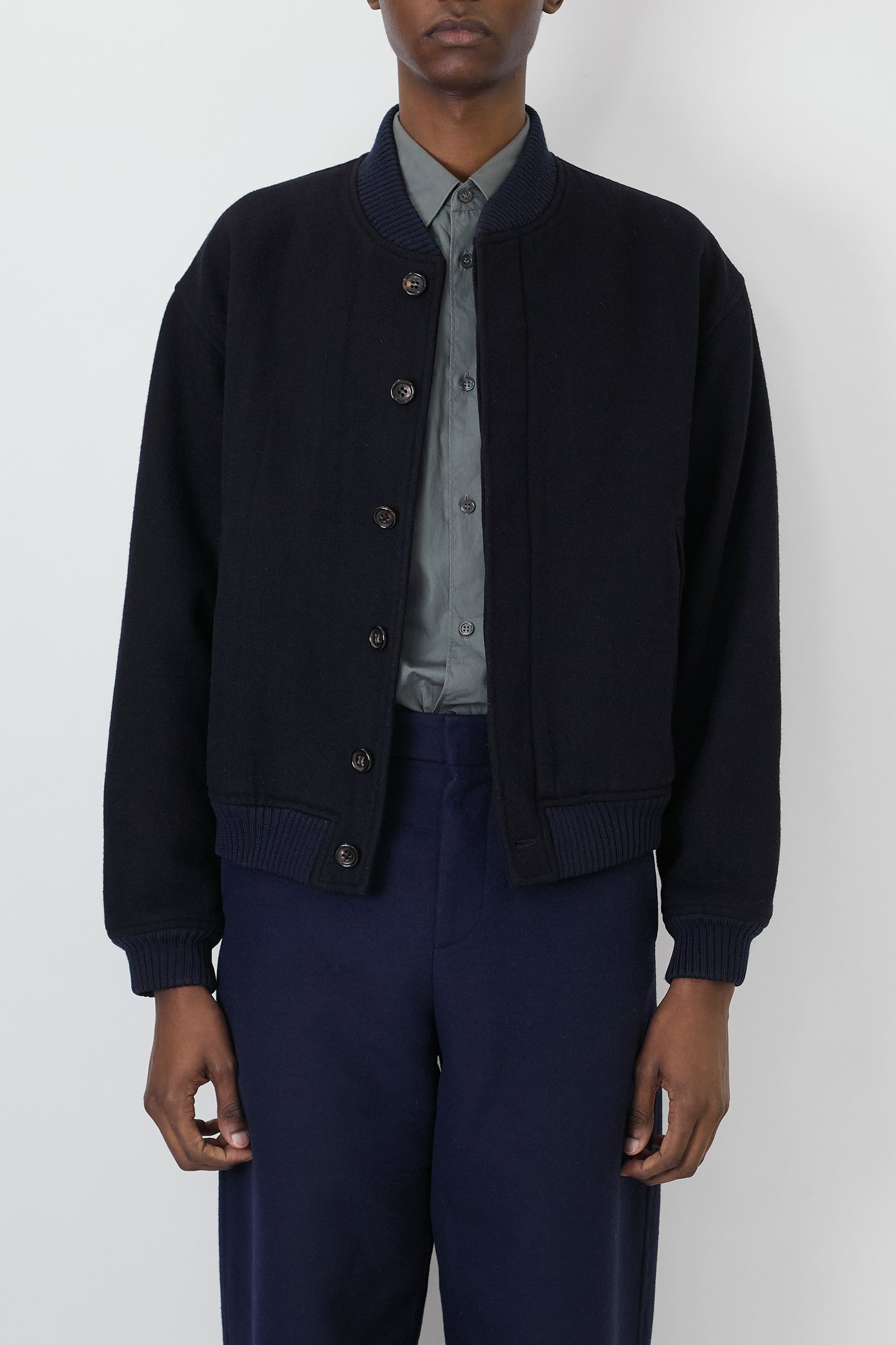 HOMME COMME DES GARCONS NAVY WOOL SHORT JACKET