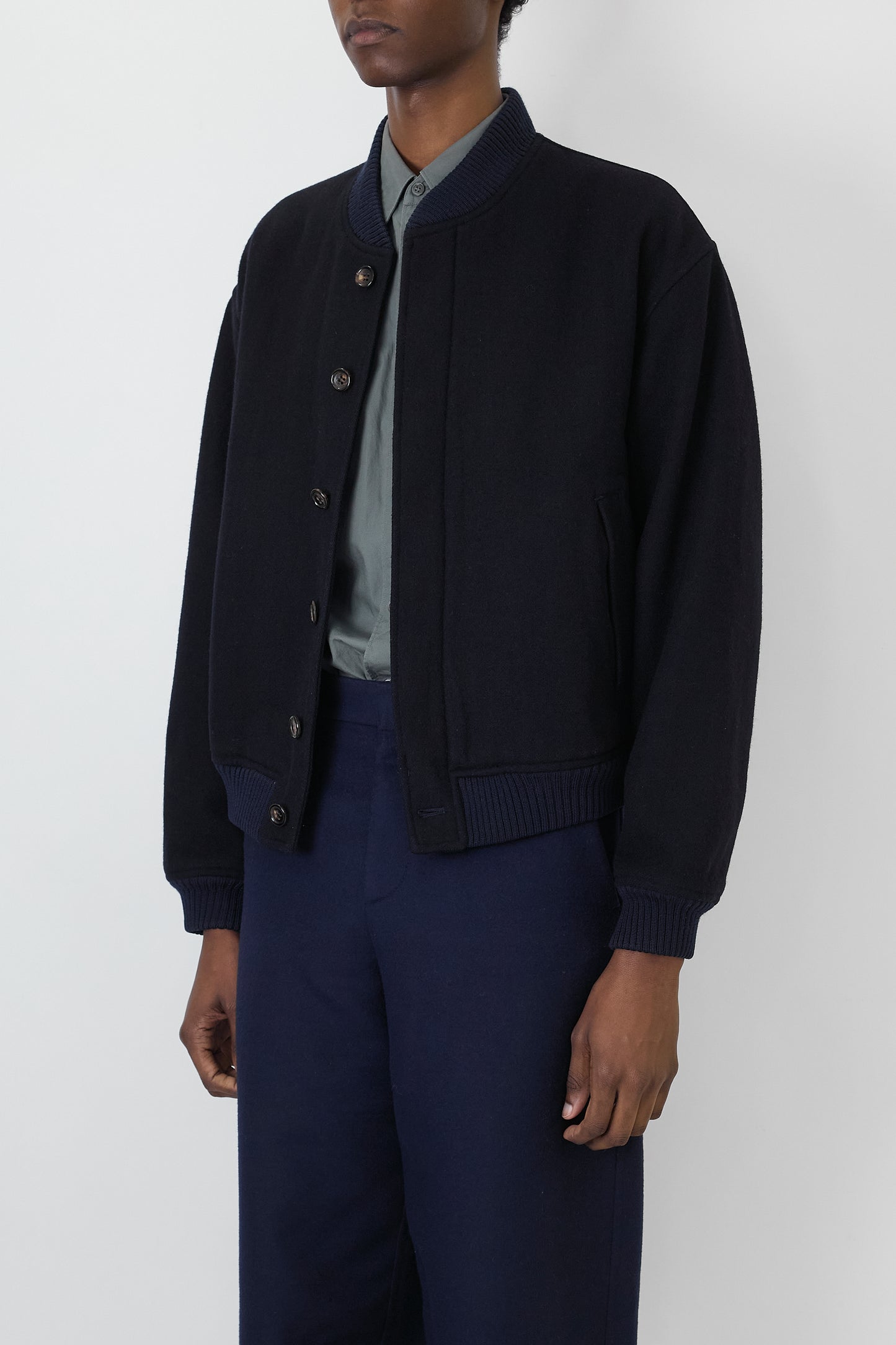 HOMME COMME DES GARCONS NAVY WOOL SHORT JACKET