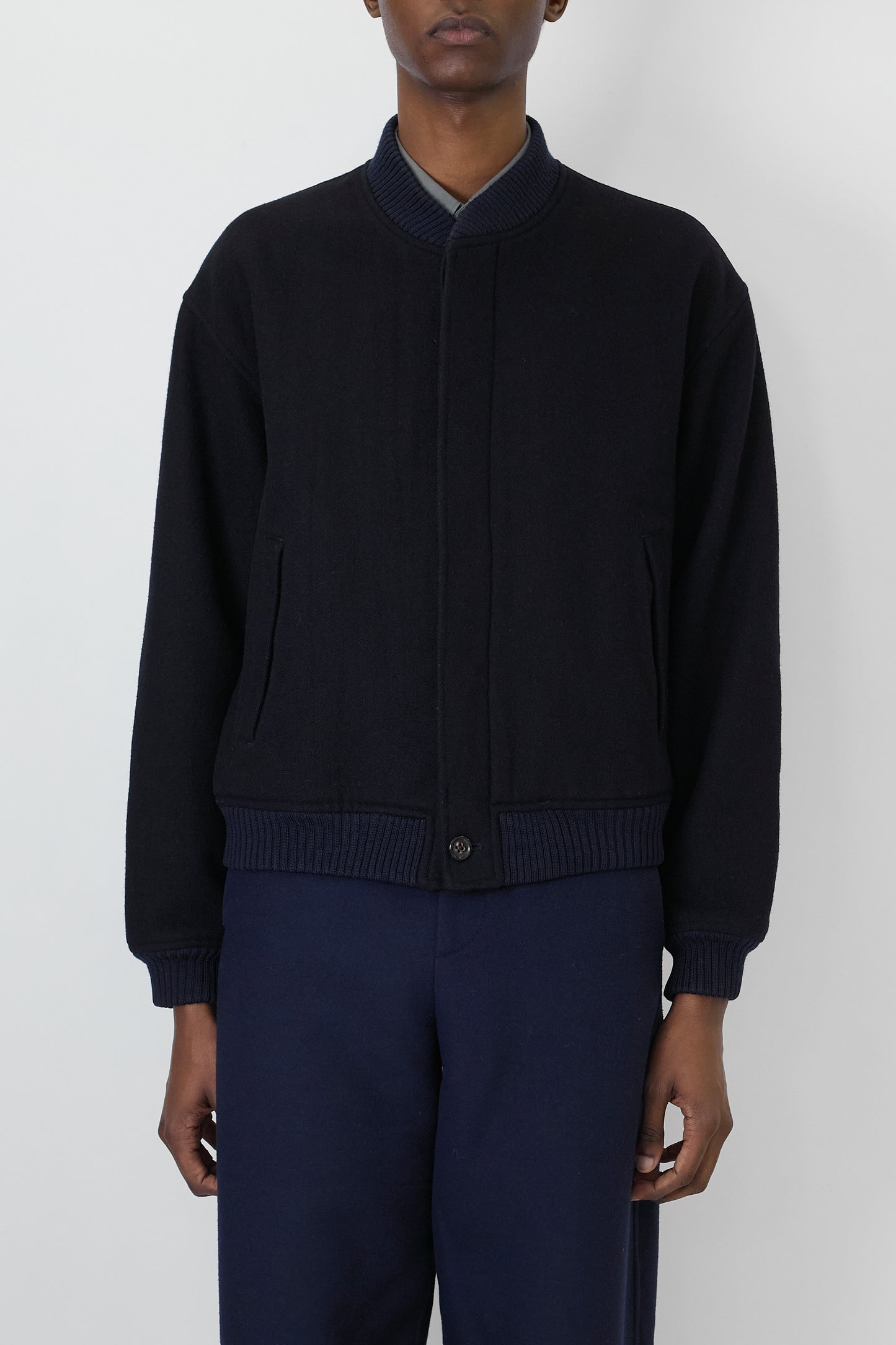 HOMME COMME DES GARCONS NAVY WOOL SHORT JACKET